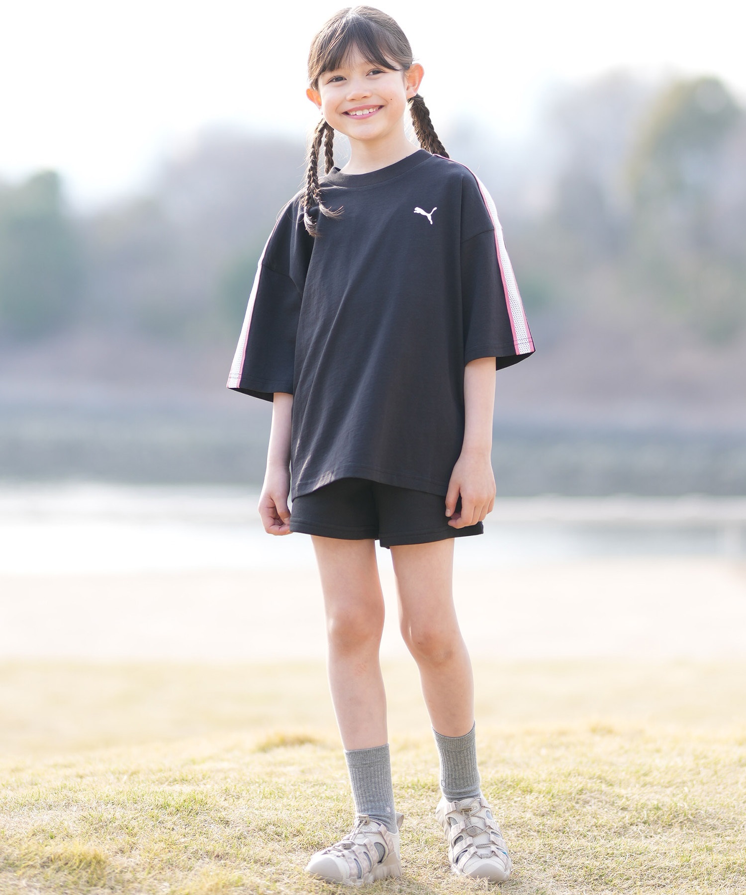 PUMA プーマ ハーフパンツ ショートパンツ キッズ ジュニア 子供 ESS プーマ ロゴ ハイウェスト ショートPT TR G 694245(59-130cm)
