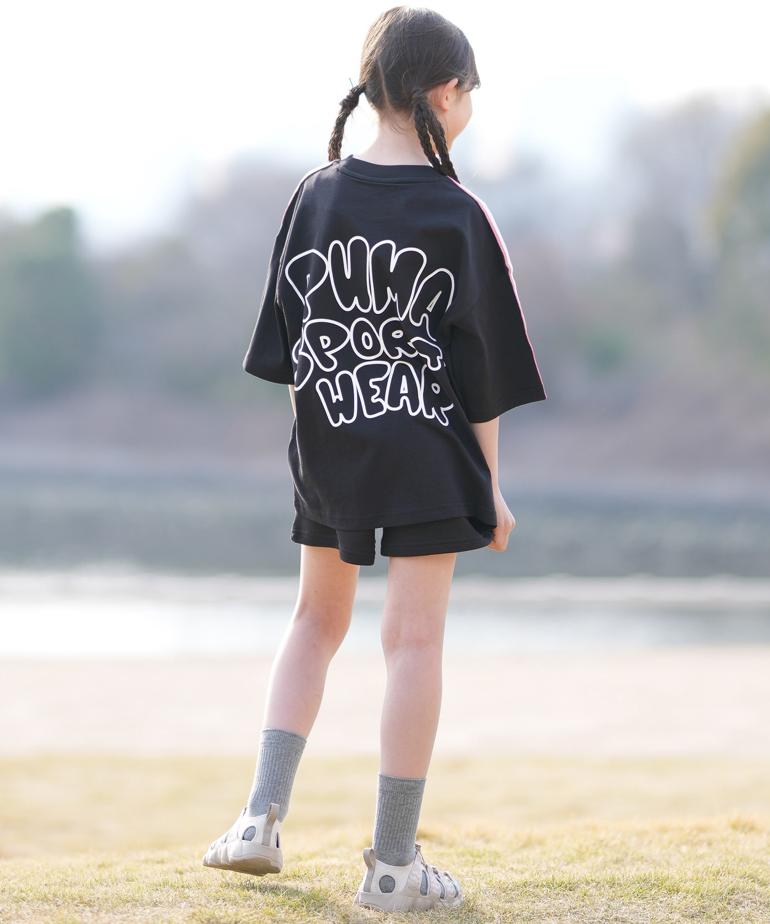 PUMA プーマ ハーフパンツ ショートパンツ キッズ ジュニア 子供 ESS プーマ ロゴ ハイウェスト ショートPT TR G 694245(59-130cm)