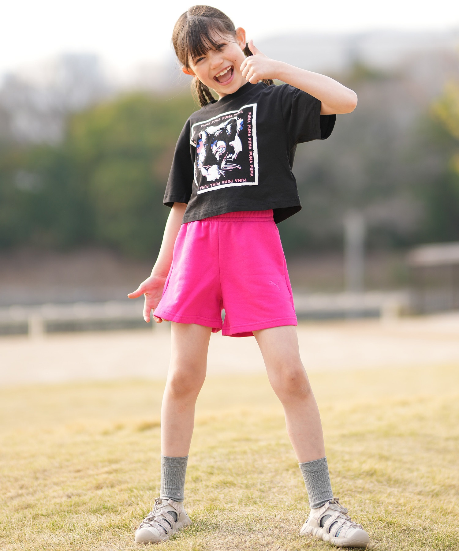PUMA プーマ ハーフパンツ ショートパンツ キッズ ジュニア 子供 ESS プーマ ロゴ ハイウェスト ショートPT TR G 694245(59-130cm)