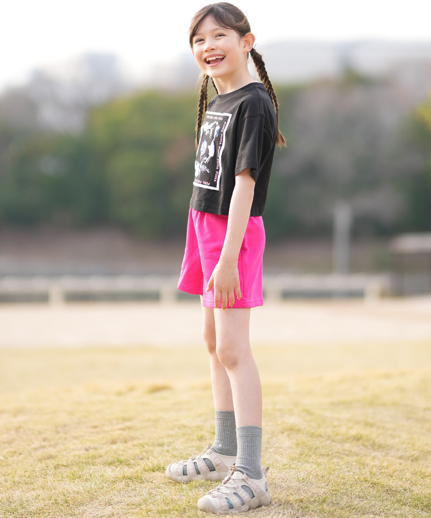 PUMA プーマ ハーフパンツ ショートパンツ キッズ ジュニア 子供 ESS プーマ ロゴ ハイウェスト ショートPT TR G 694245(59-130cm)
