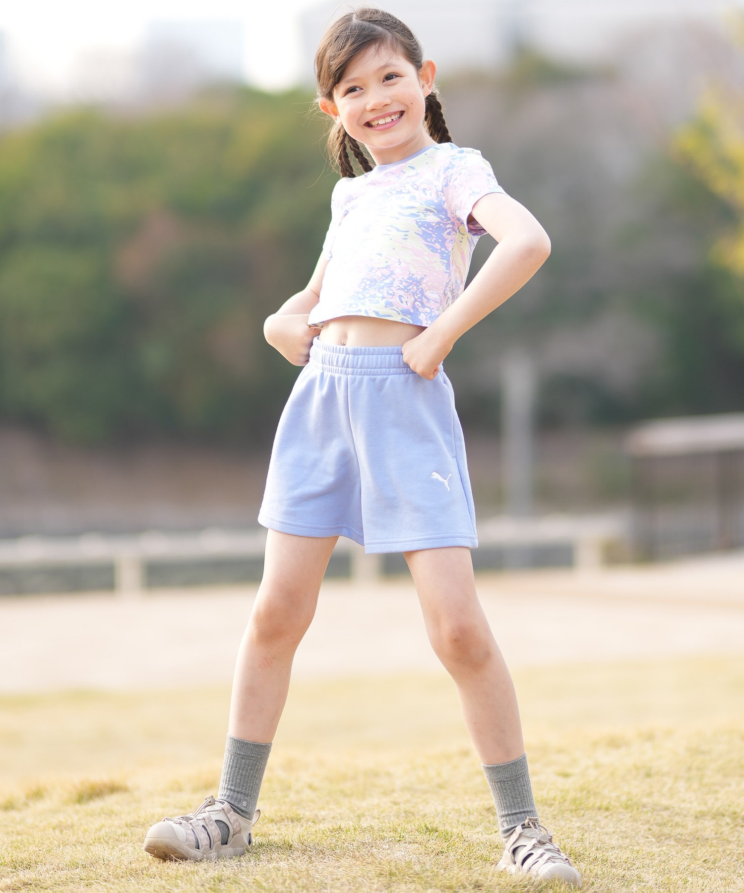 PUMA プーマ ハーフパンツ ショートパンツ キッズ ジュニア 子供 ESS プーマ ロゴ ハイウェスト ショートPT TR G 694245(59-130cm)