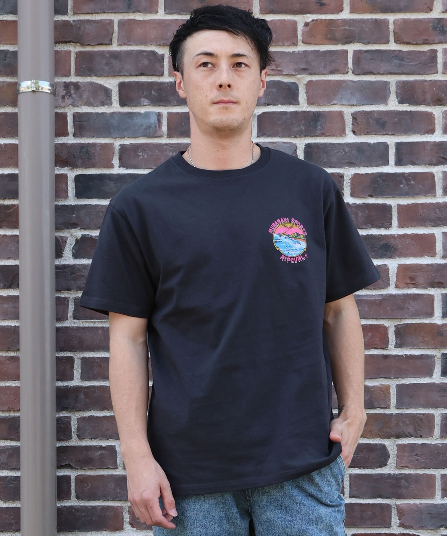 MURASAKI ムラサキ × RIPCURL リップカール コラボレーション 半袖 Tシャツ メンズ M RCM6S-2101 ムラサキスポーツ限定(WHT-M)