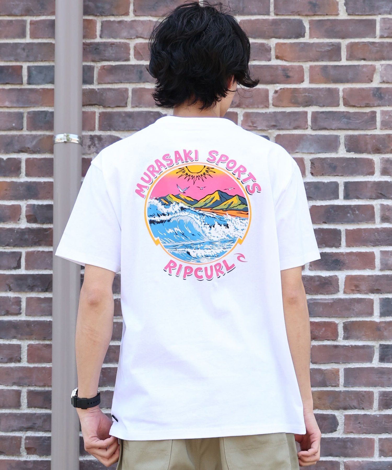MURASAKI ムラサキ × RIPCURL リップカール コラボレーション 半袖 Tシャツ メンズ M RCM6S-2101 ムラサキスポーツ限定(WHT-M)