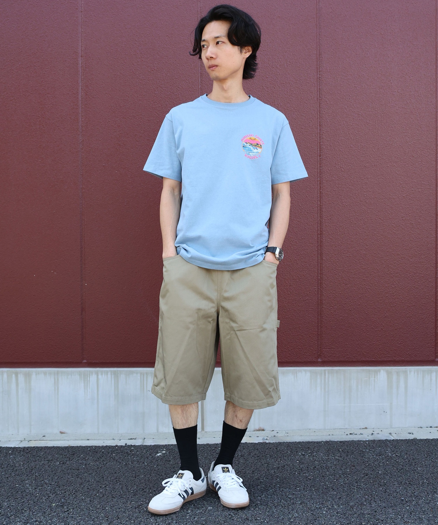 MURASAKI ムラサキ × RIPCURL リップカール コラボレーション 半袖 Tシャツ メンズ M RCM6S-2101 ムラサキスポーツ限定(WHT-M)