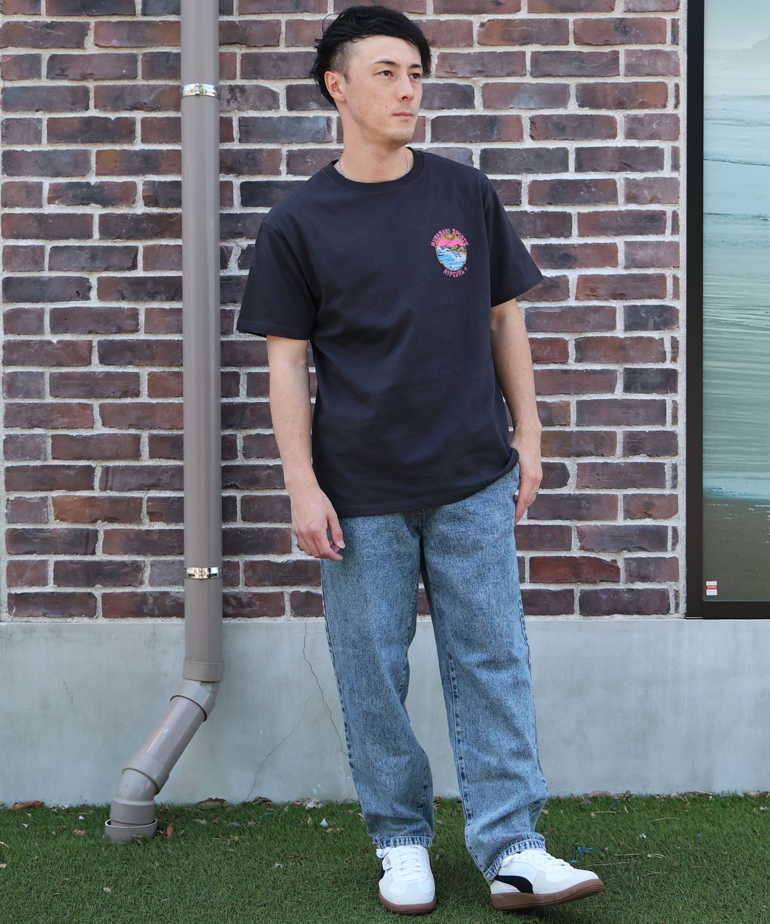 MURASAKI ムラサキ × RIPCURL リップカール コラボレーション 半袖 Tシャツ メンズ M RCM6S-2101 ムラサキスポーツ限定(WHT-M)