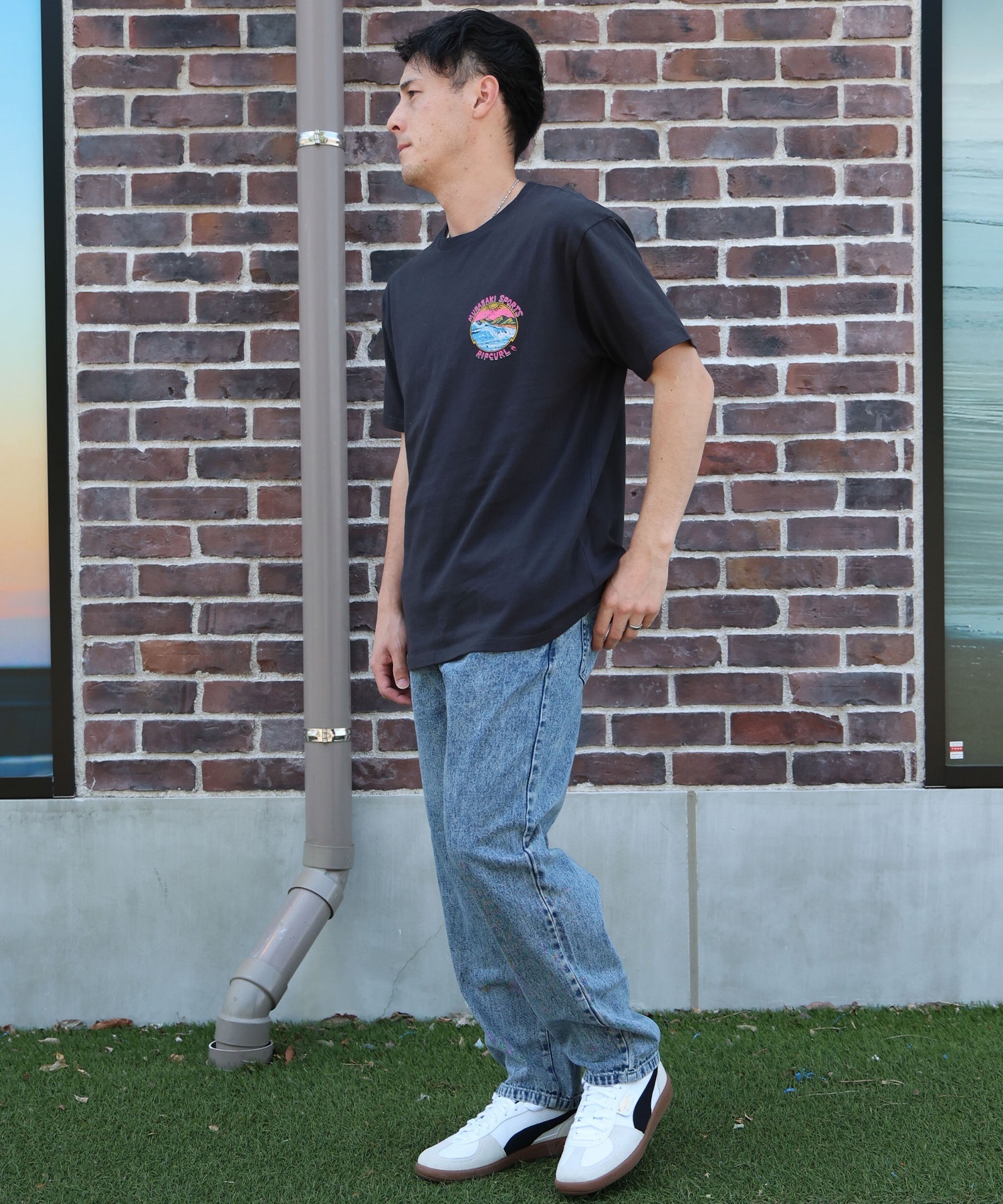 MURASAKI ムラサキ × RIPCURL リップカール コラボレーション 半袖 Tシャツ メンズ M RCM6S-2101 ムラサキスポーツ限定(WHT-M)