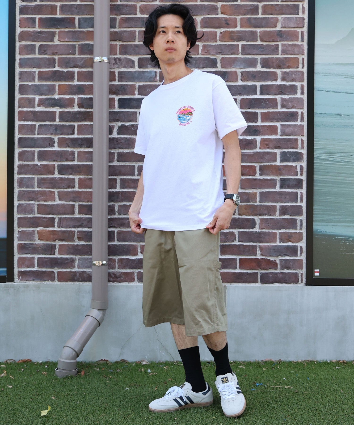 MURASAKI ムラサキ × RIPCURL リップカール コラボレーション 半袖 Tシャツ メンズ M RCM6S-2101 ムラサキスポーツ限定(WHT-M)
