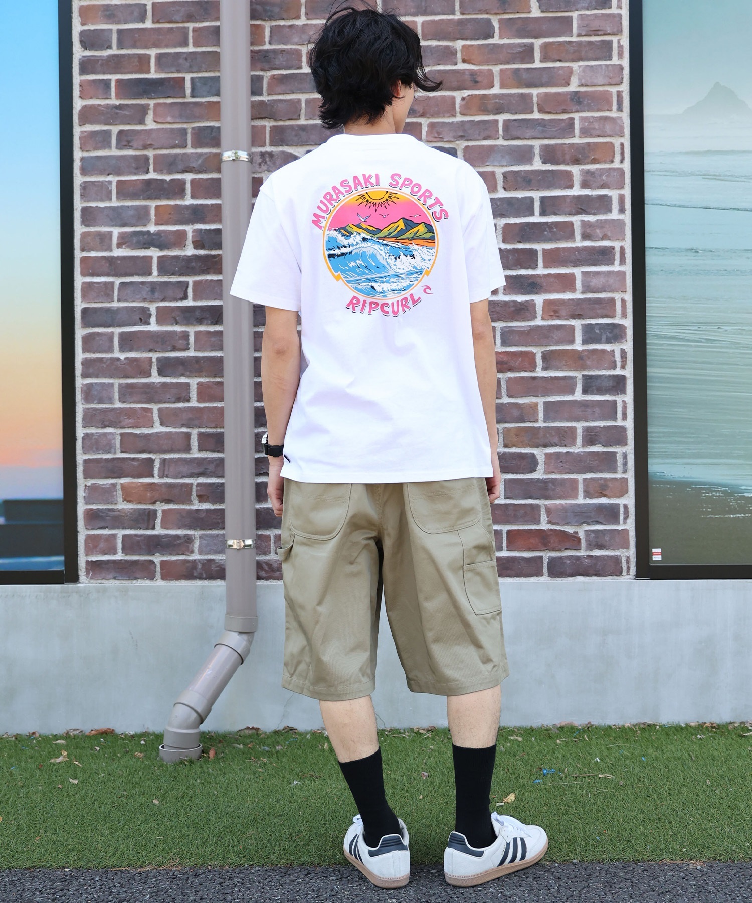 MURASAKI ムラサキ × RIPCURL リップカール コラボレーション 半袖 Tシャツ メンズ M RCM6S-2101 ムラサキスポーツ限定(WHT-M)