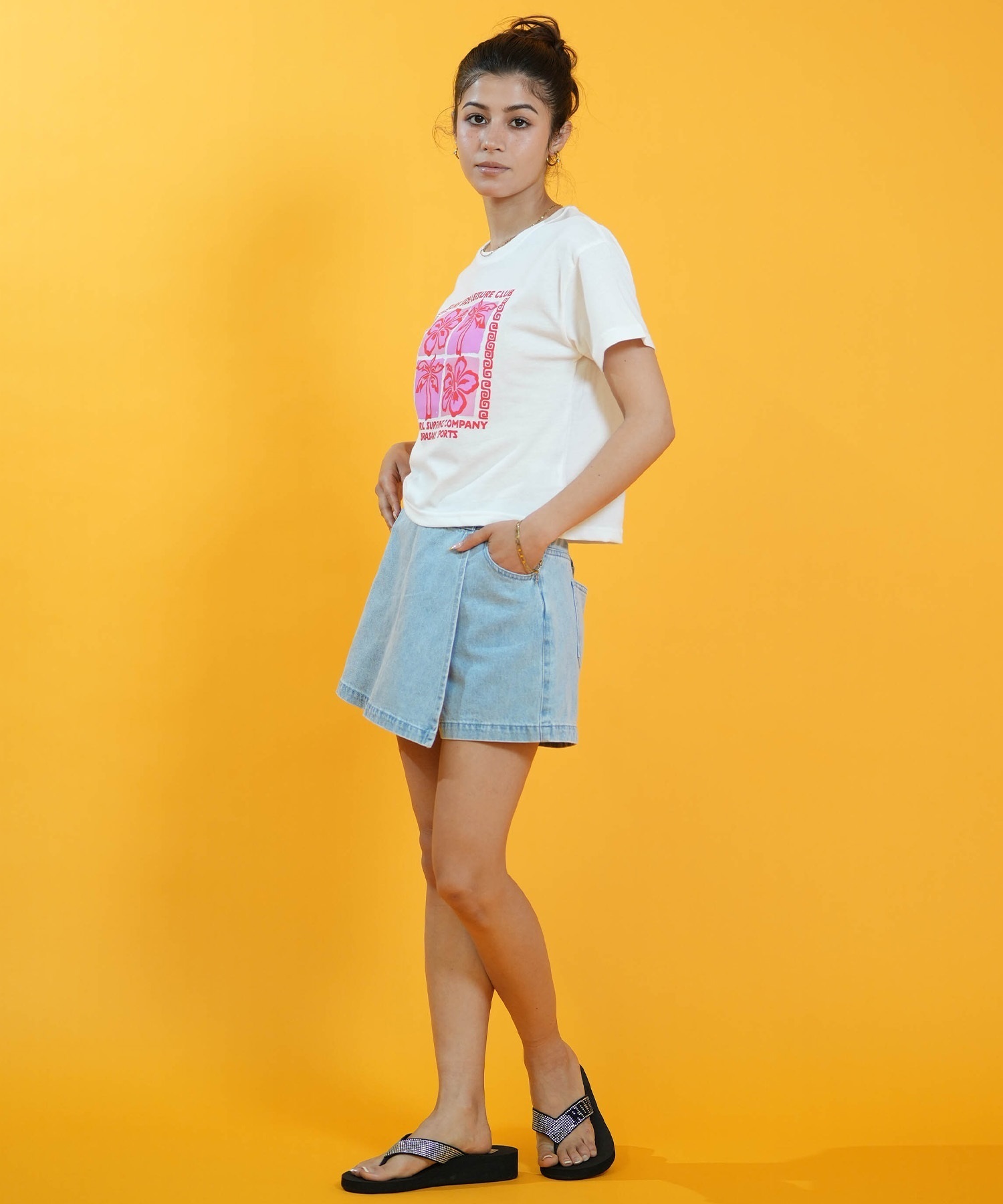 MURASAKI ムラサキ × RIPCURL リップカール 半袖 Tシャツ レディース コラボレーション クロップド丈 M RCL6S-2102(BLU-M)