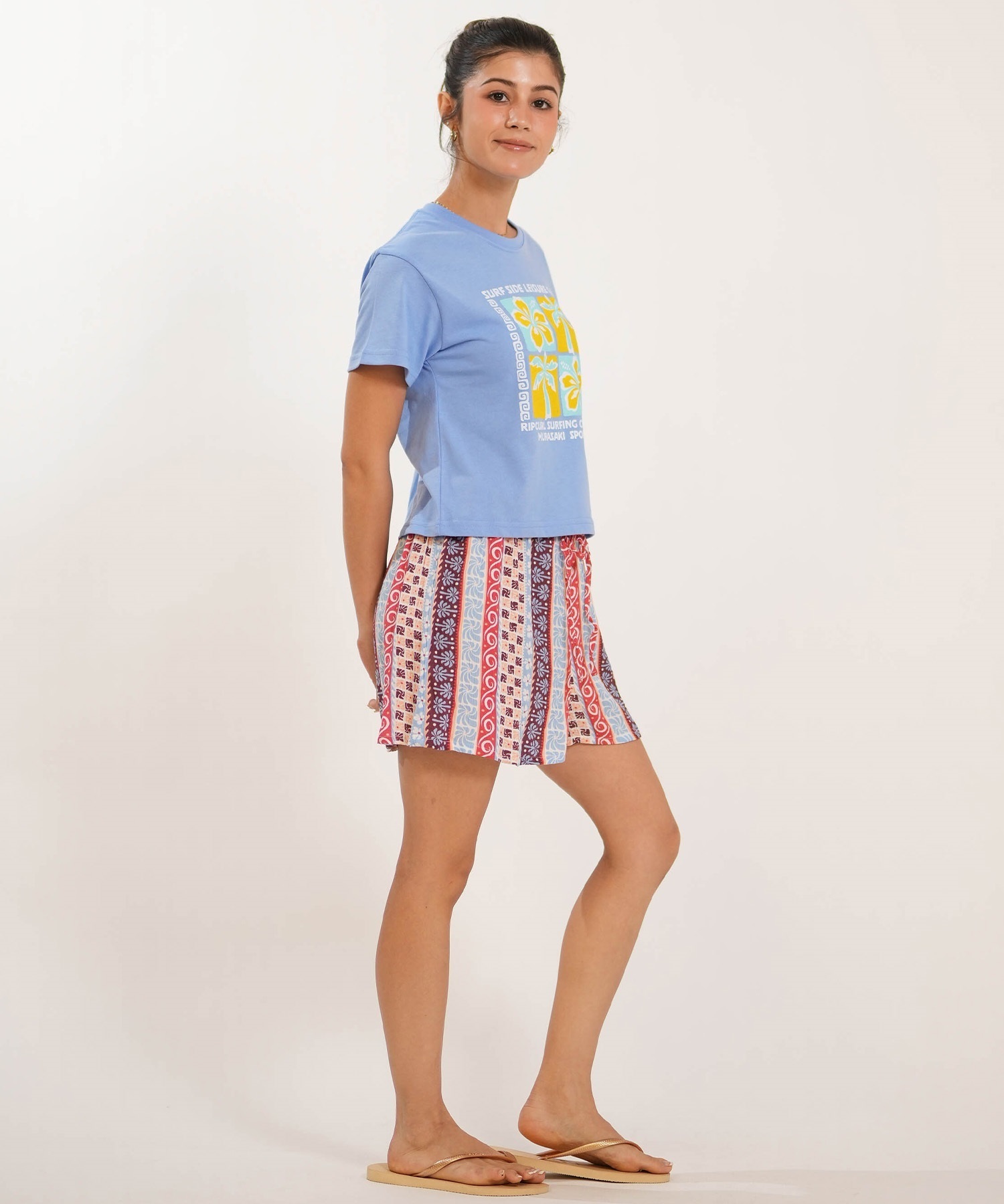 MURASAKI ムラサキ × RIPCURL リップカール 半袖 Tシャツ レディース コラボレーション クロップド丈 M RCL6S-2102(BLU-M)