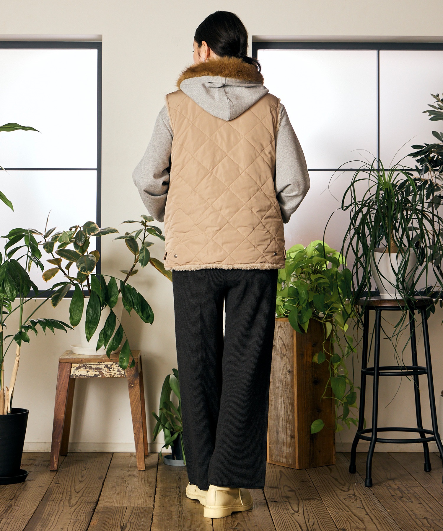 RIKKA FEMME リッカファム ベスト レディース リバーシブル 2way ボア キルティング RF6F-0201(BEG-FREE)