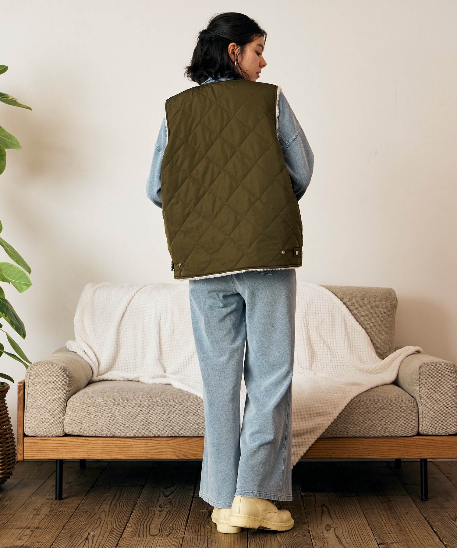 RIKKA FEMME リッカファム ベスト レディース リバーシブル 2way ボア キルティング RF6F-0201(BEG-FREE)