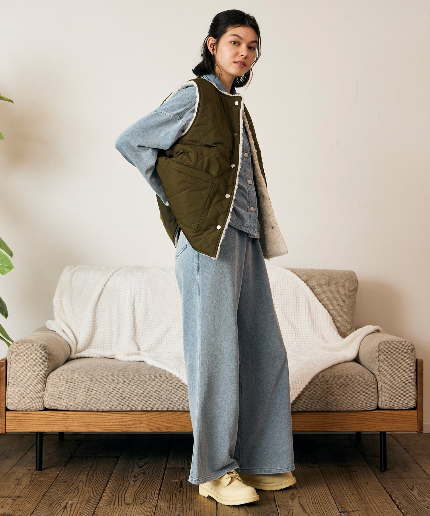 RIKKA FEMME リッカファム ベスト レディース リバーシブル 2way ボア キルティング RF6F-0201(BEG-FREE)