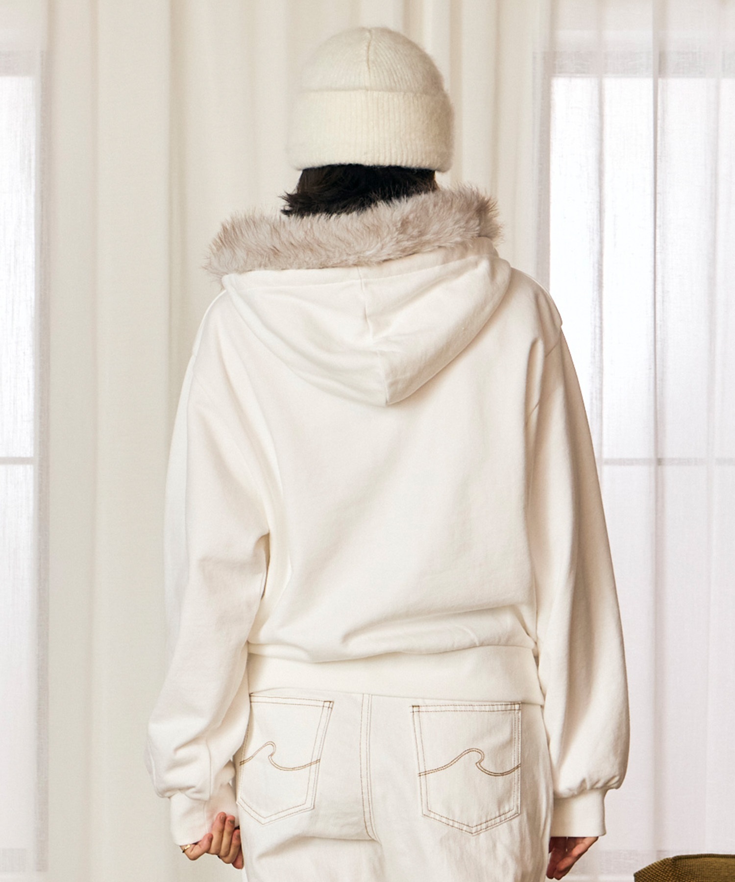 RIKKA FEMME リッカファム ジップアップ パーカー フーディー レディース スウェット 裏毛 ファー付き ロゴ刺繍 RF6F-1202(WHT-FREE)