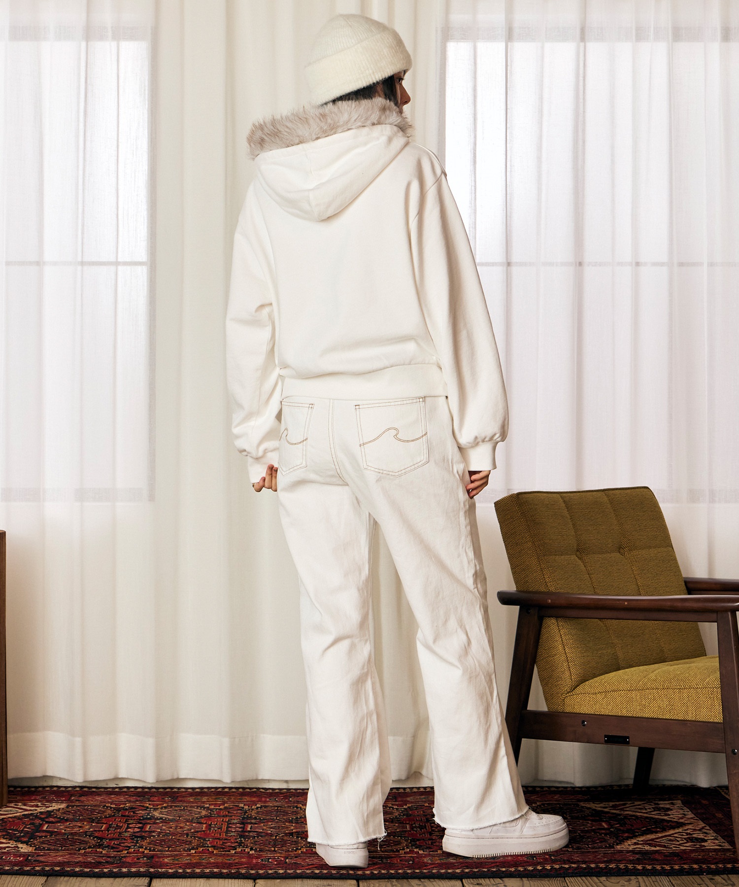 RIKKA FEMME リッカファム ジップアップ パーカー フーディー レディース スウェット 裏毛 ファー付き ロゴ刺繍 RF6F-1202(WHT-FREE)