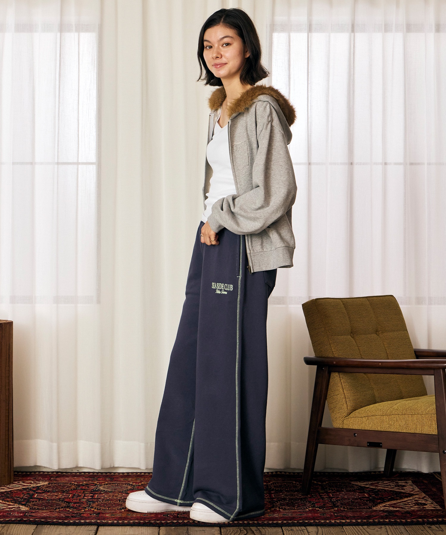 RIKKA FEMME リッカファム ジップアップ パーカー フーディー レディース スウェット 裏毛 ファー付き ロゴ刺繍 RF6F-1202(WHT-FREE)