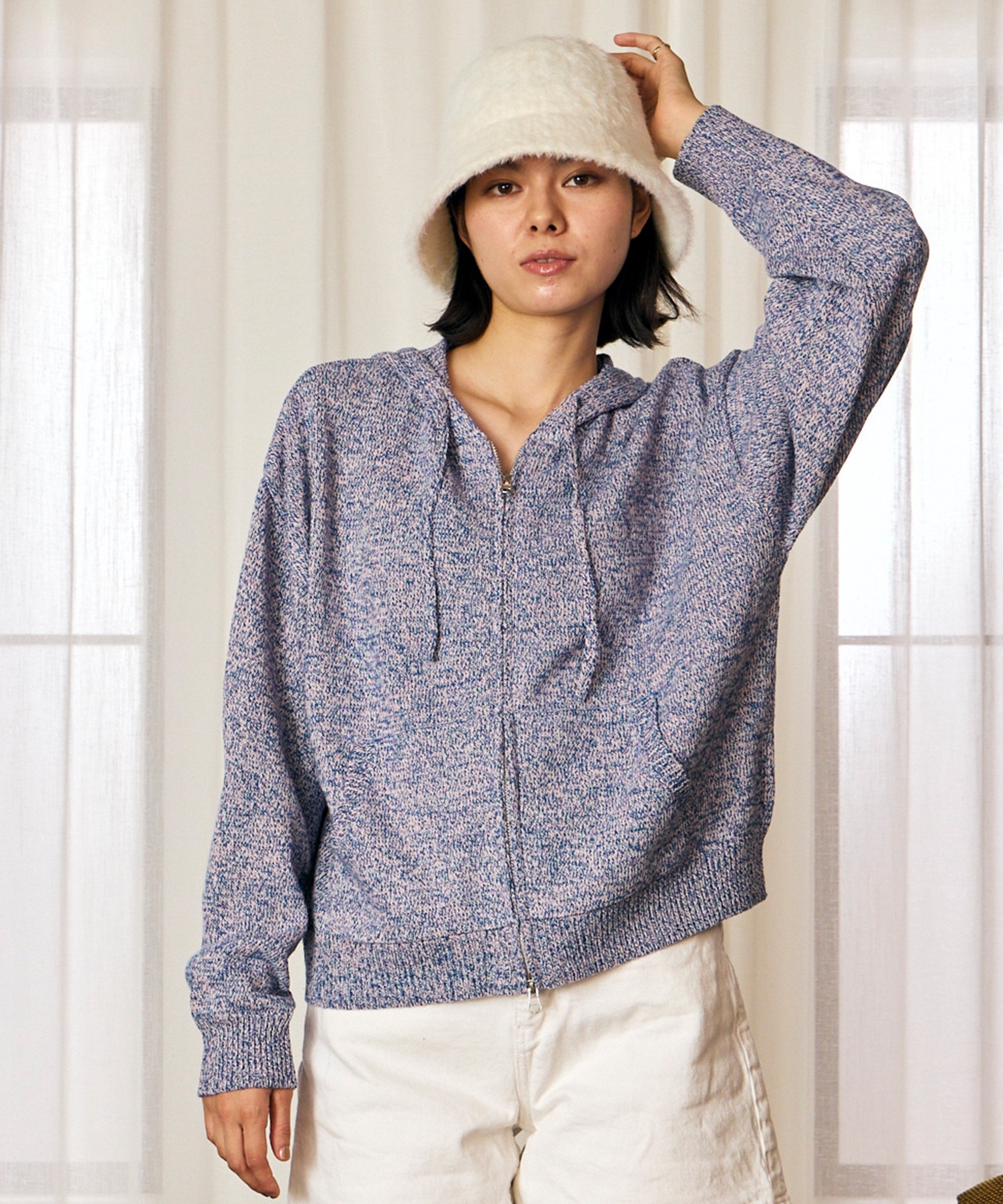 RIKKA FEMME リッカファム ジップアップ パーカー フーディー レディース ネップ柄 RF6F-1203(BLK-FREE)