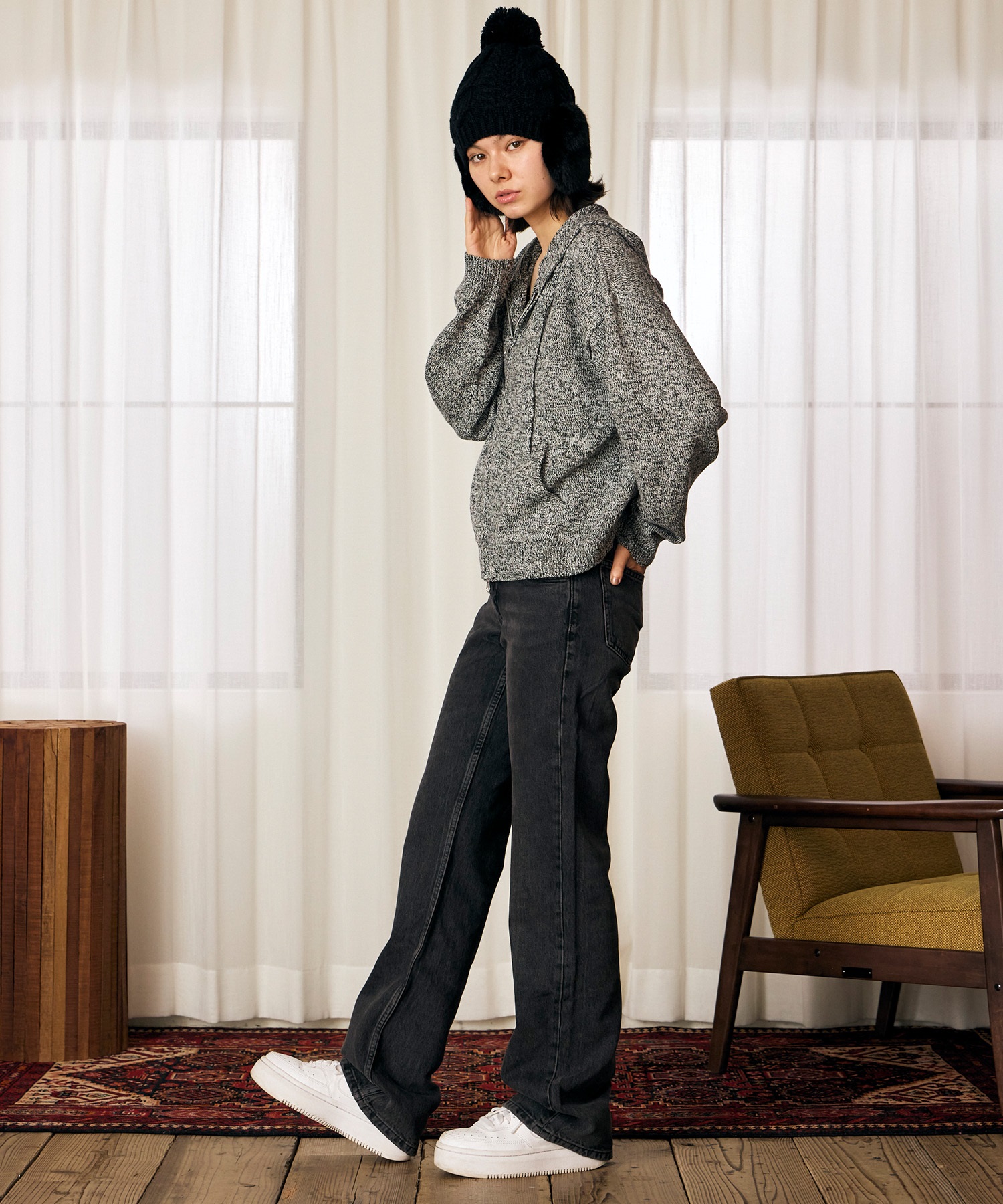 RIKKA FEMME リッカファム ジップアップ パーカー フーディー レディース ネップ柄 RF6F-1203(BLK-FREE)