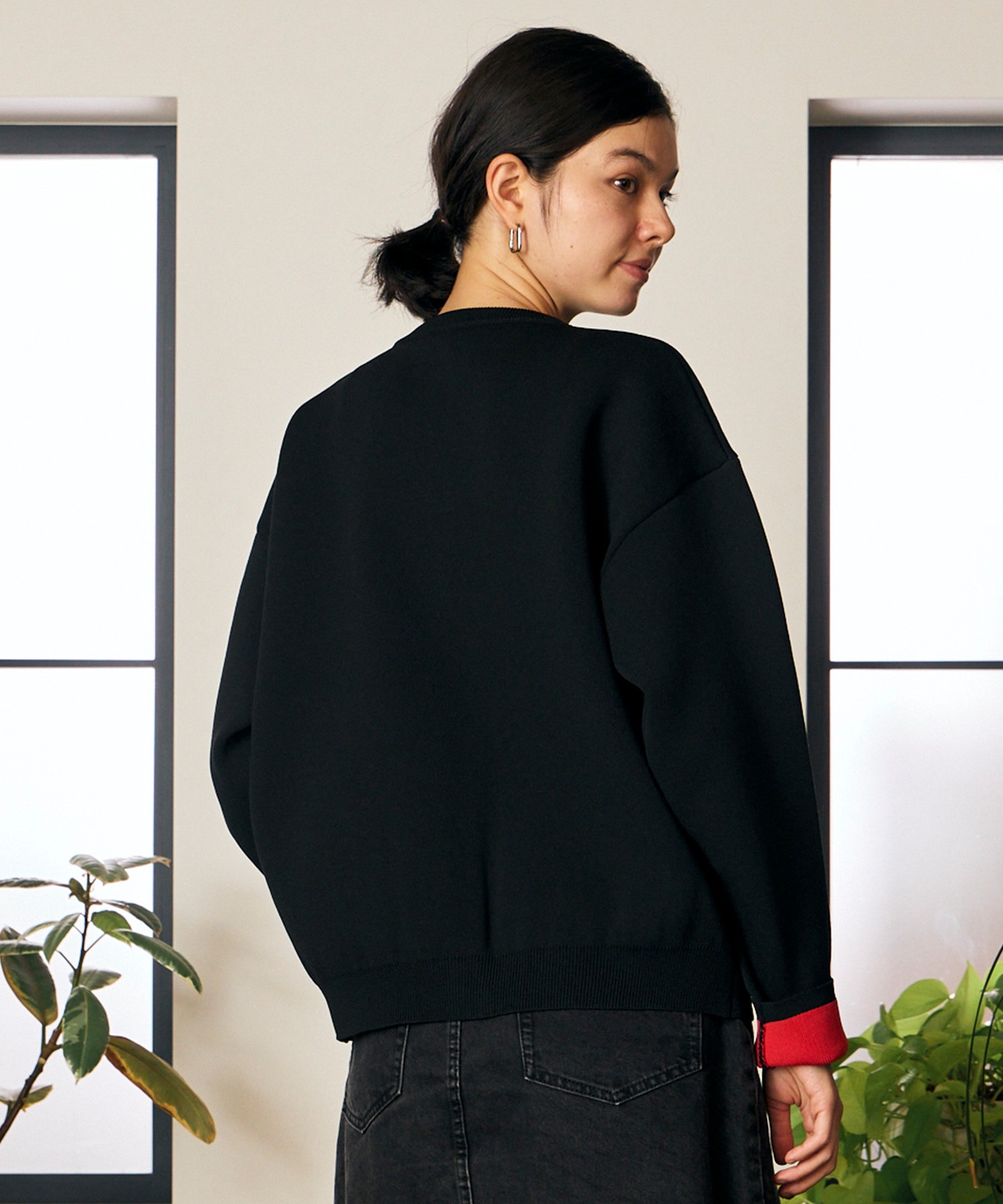 RIKKA FEMME リッカファム ニット セーター カーディガン レディース ウォッシャブル 裏配色 スウェット風 RF6F-1302(BLK-FREE)