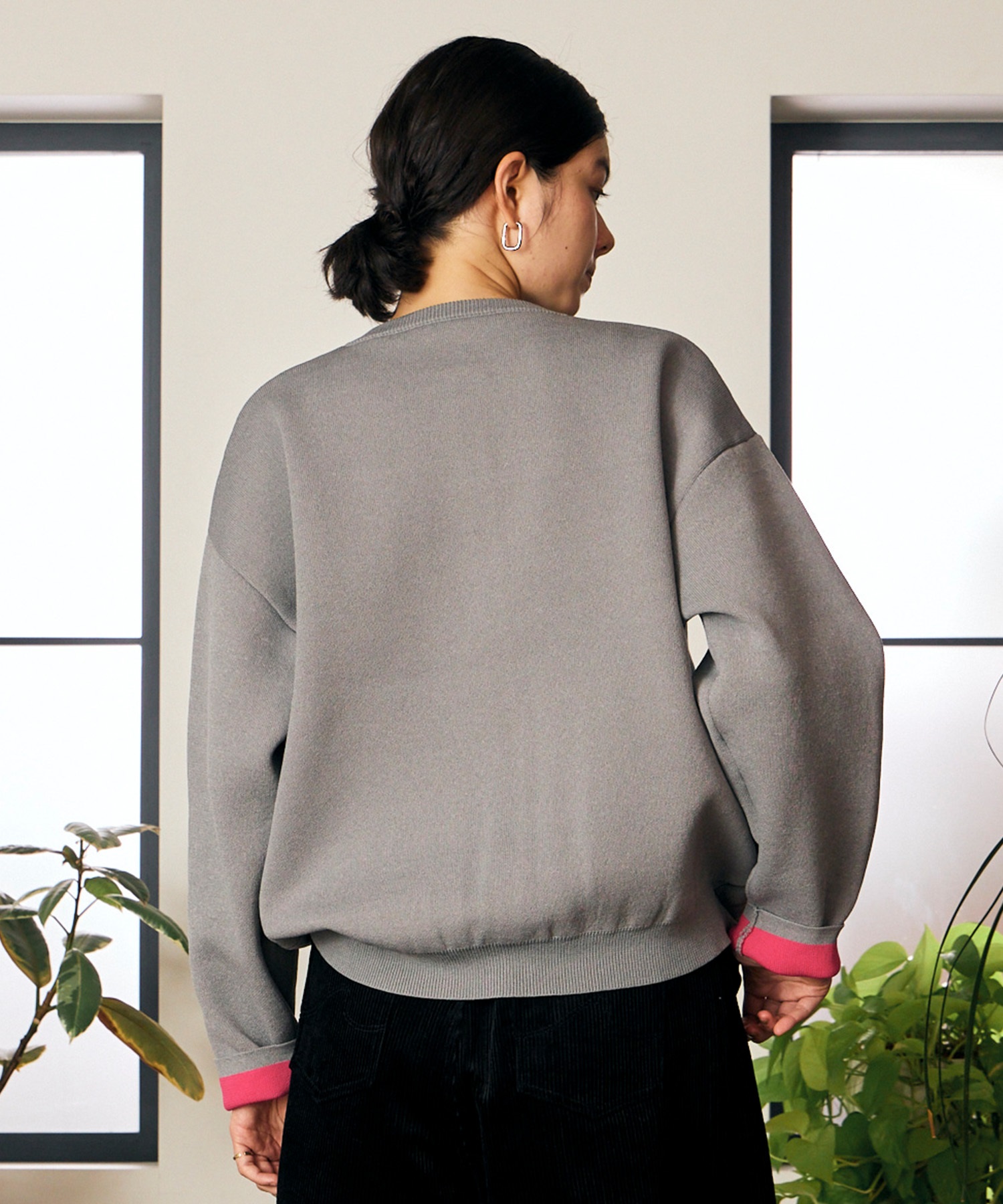 RIKKA FEMME リッカファム ニット セーター カーディガン レディース ウォッシャブル 裏配色 スウェット風 RF6F-1302(BLK-FREE)