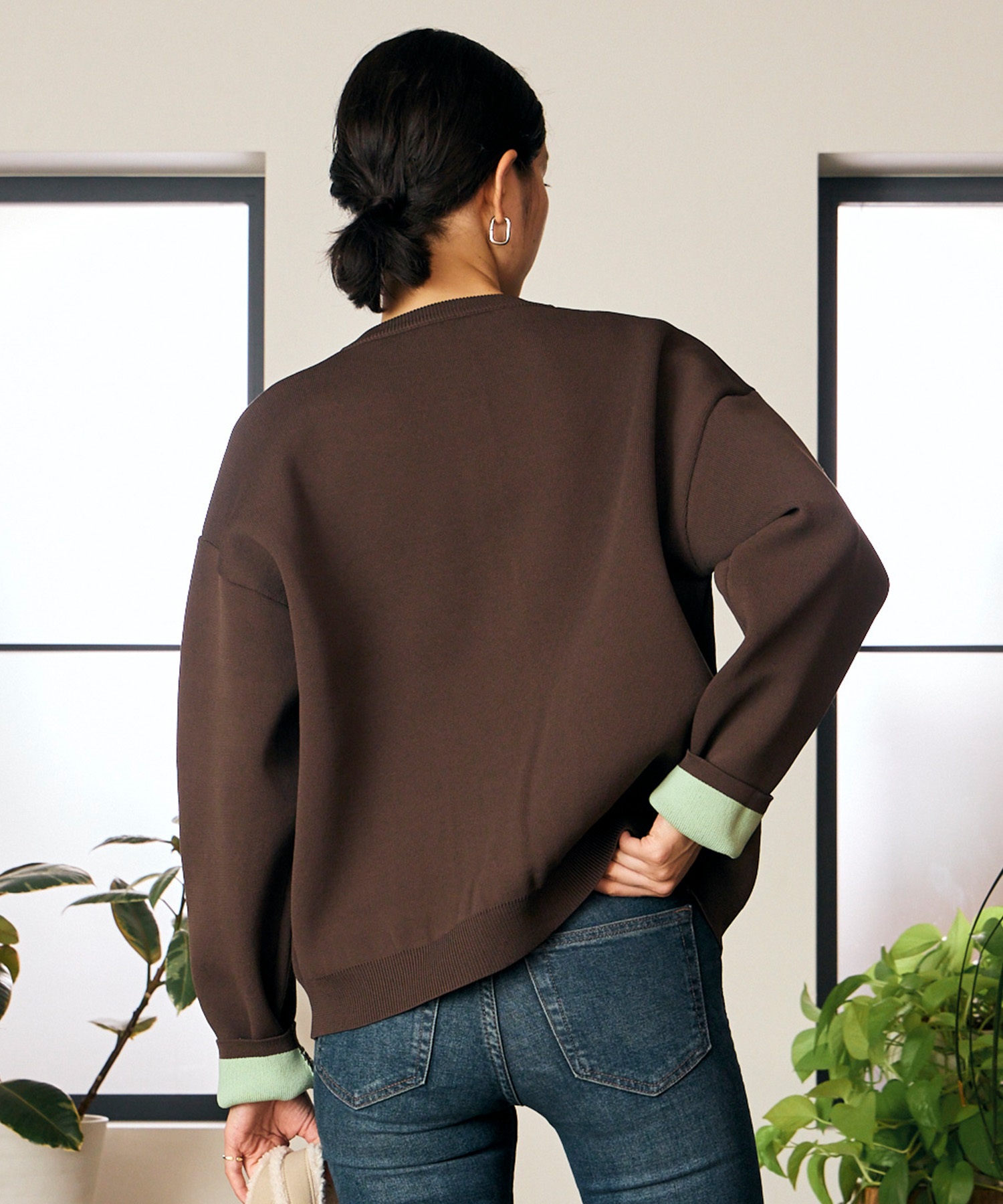 RIKKA FEMME リッカファム ニット セーター カーディガン レディース ウォッシャブル 裏配色 スウェット風 RF6F-1302(BLK-FREE)