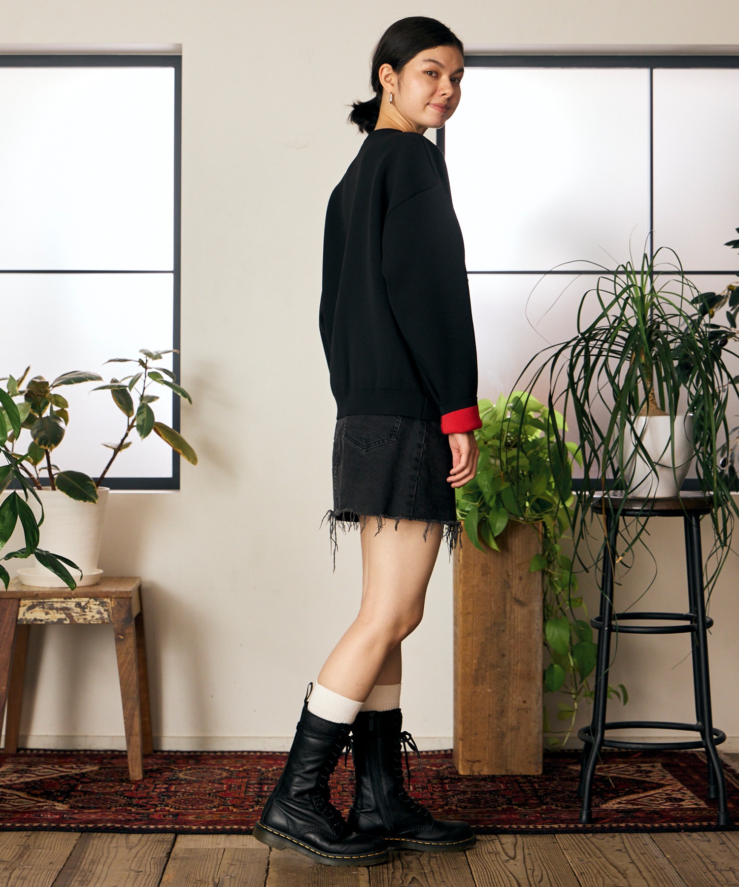 RIKKA FEMME リッカファム ニット セーター カーディガン レディース ウォッシャブル 裏配色 スウェット風 RF6F-1302(BLK-FREE)