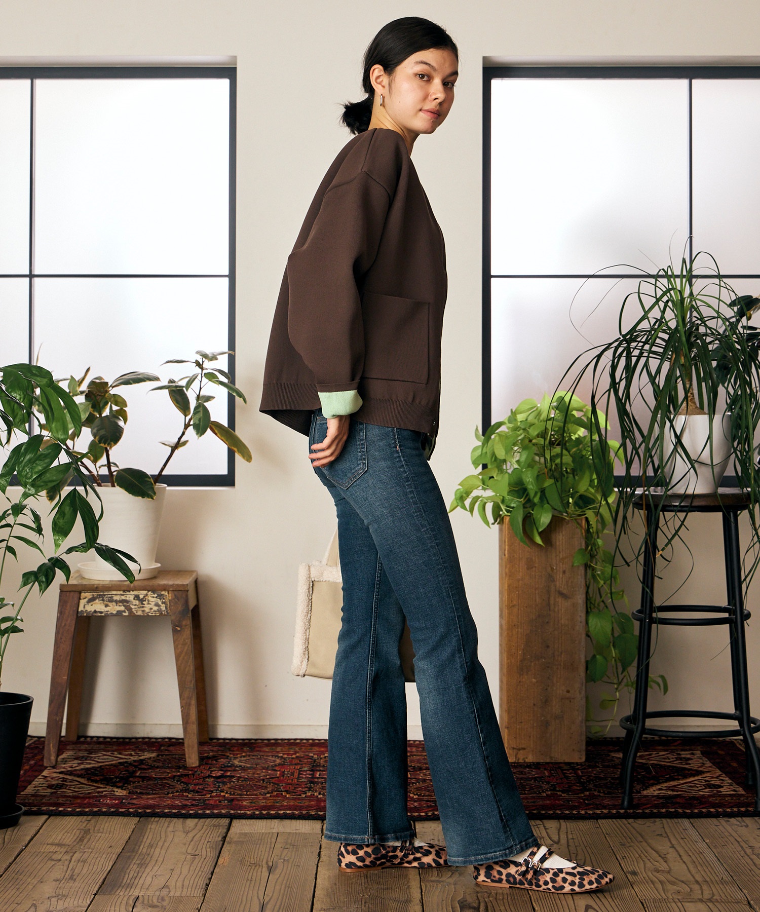 RIKKA FEMME リッカファム ニット セーター カーディガン レディース ウォッシャブル 裏配色 スウェット風 RF6F-1302(BLK-FREE)