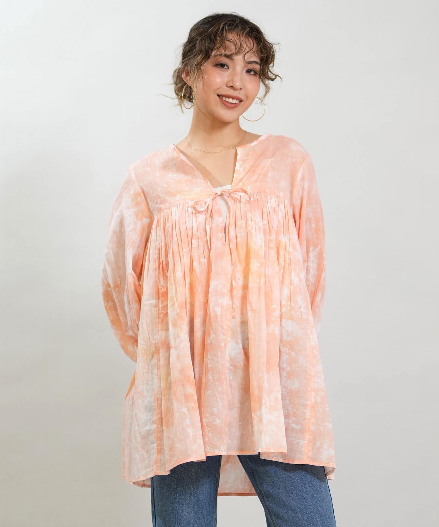 RIKKA FEMME リッカファム ワンピース レディース 長袖 キーネック タイダイ柄 RF6S-1401(BLU-FREE)