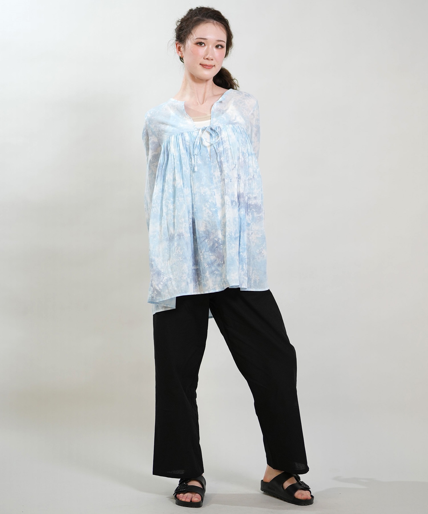 RIKKA FEMME リッカファム ワンピース レディース 長袖 キーネック タイダイ柄 RF6S-1401(BLU-FREE)