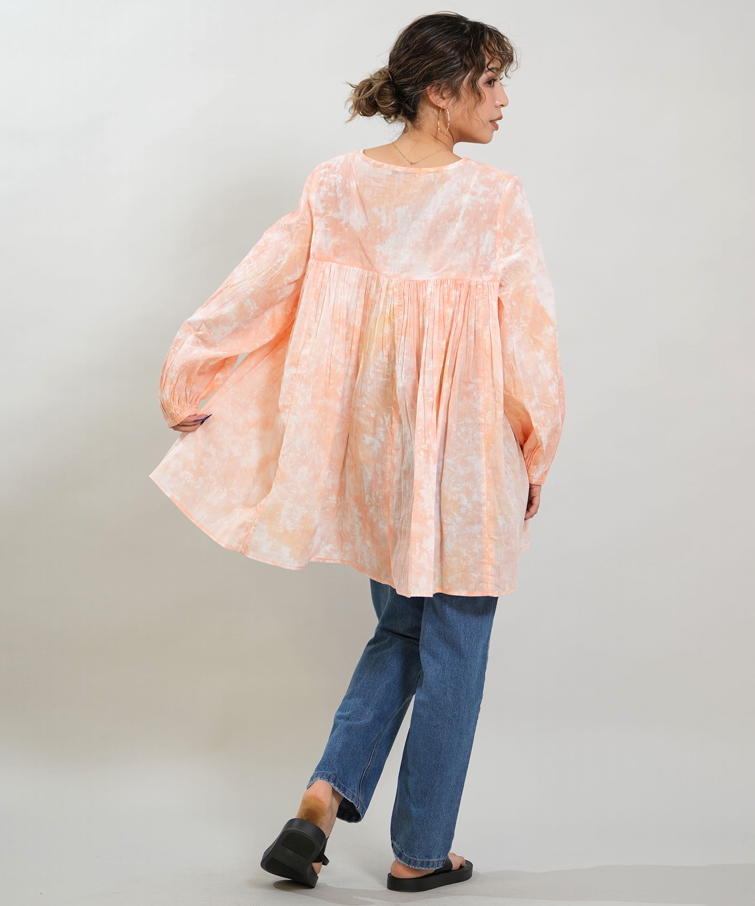 RIKKA FEMME リッカファム ワンピース レディース 長袖 キーネック タイダイ柄 RF6S-1401(BLU-FREE)