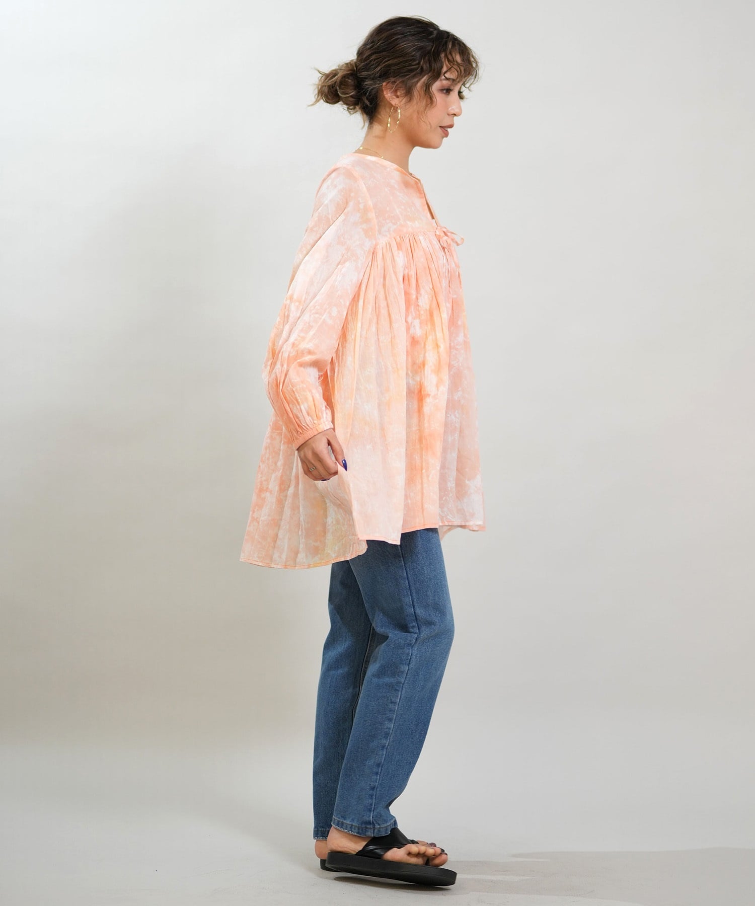 RIKKA FEMME リッカファム ワンピース レディース 長袖 キーネック タイダイ柄 RF6S-1401(BLU-FREE)