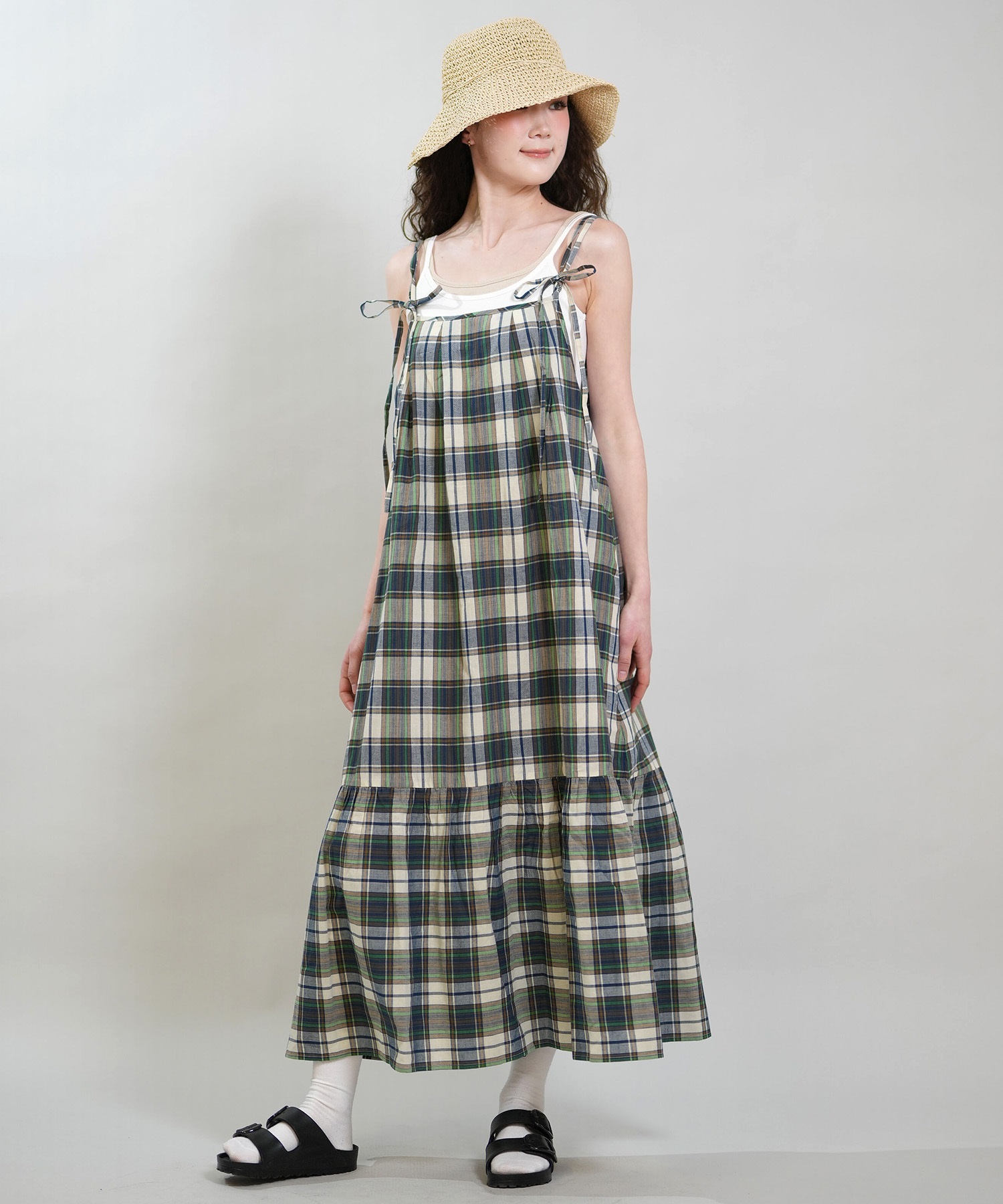 RIKKA FEMME リッカファム ワンピース レディース マドラスチェック ロング丈 RF6S-1403(BLK-FREE)