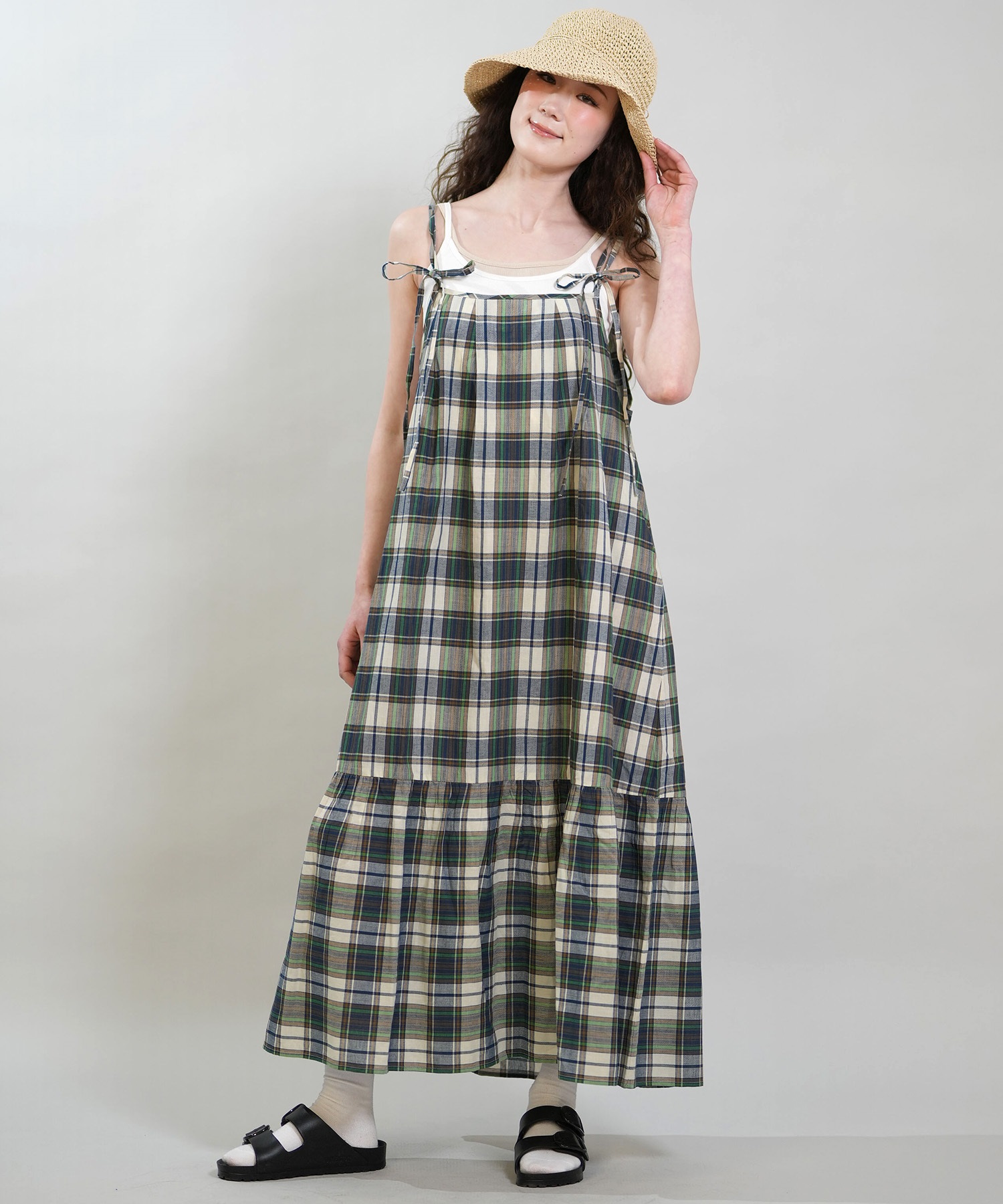 RIKKA FEMME リッカファム ワンピース レディース マドラスチェック ロング丈 RF6S-1403(BLK-FREE)