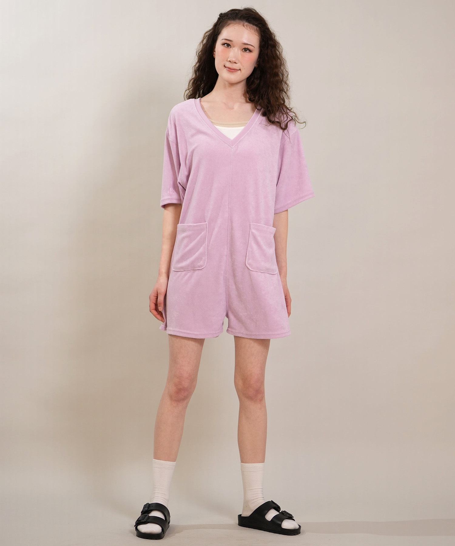 RIKKA FEMME リッカファム オールインワン ロンパース レディース パイル生地 ショート丈 吸水速乾 UVカット RF6S-1406(GRY-FREE)