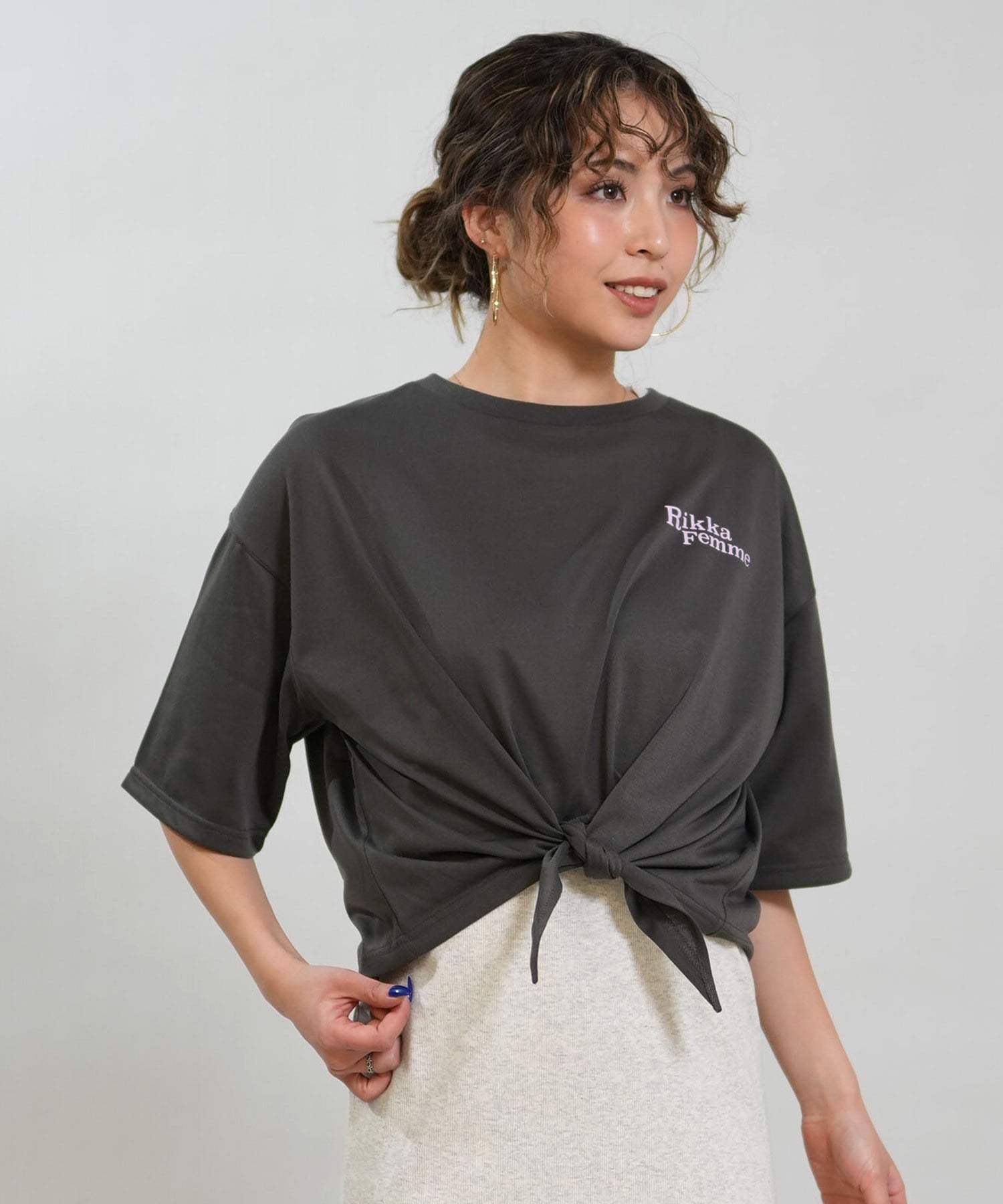 RIKKA FEMME リッカファム 半袖 Tシャツ レディース バックプリント 結びデザイン 吸水速乾 UVカット RF6S-2103(WHT-FREE)