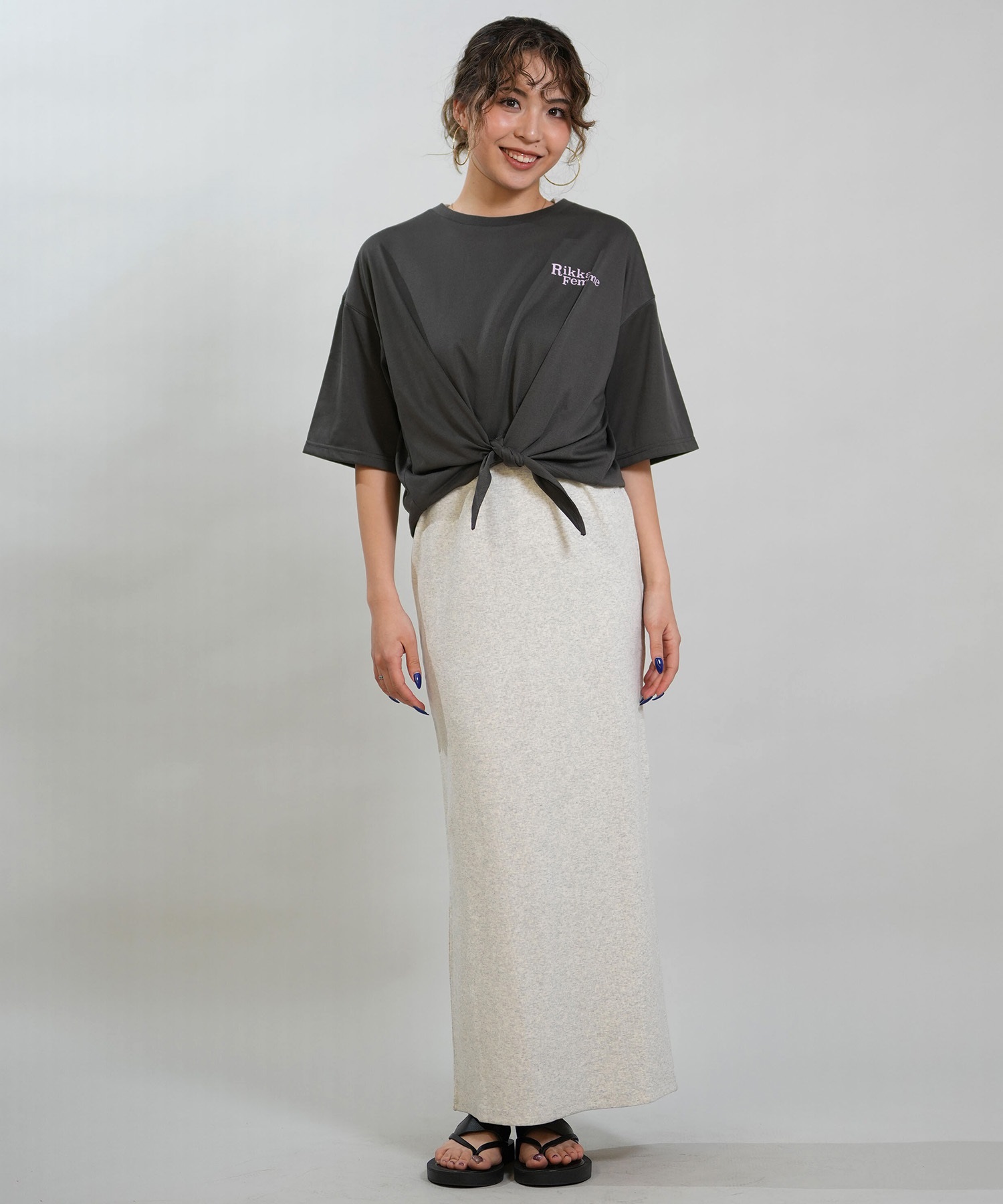 RIKKA FEMME リッカファム 半袖 Tシャツ レディース バックプリント 結びデザイン 吸水速乾 UVカット RF6S-2103(WHT-FREE)