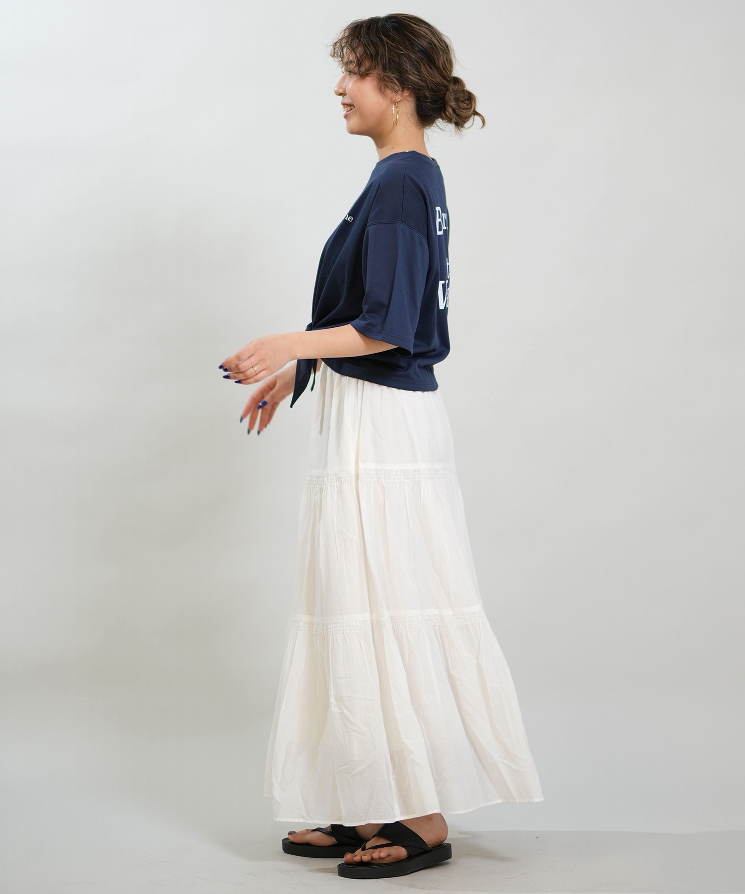 RIKKA FEMME リッカファム 半袖 Tシャツ レディース バックプリント 結びデザイン 吸水速乾 UVカット RF6S-2103(WHT-FREE)