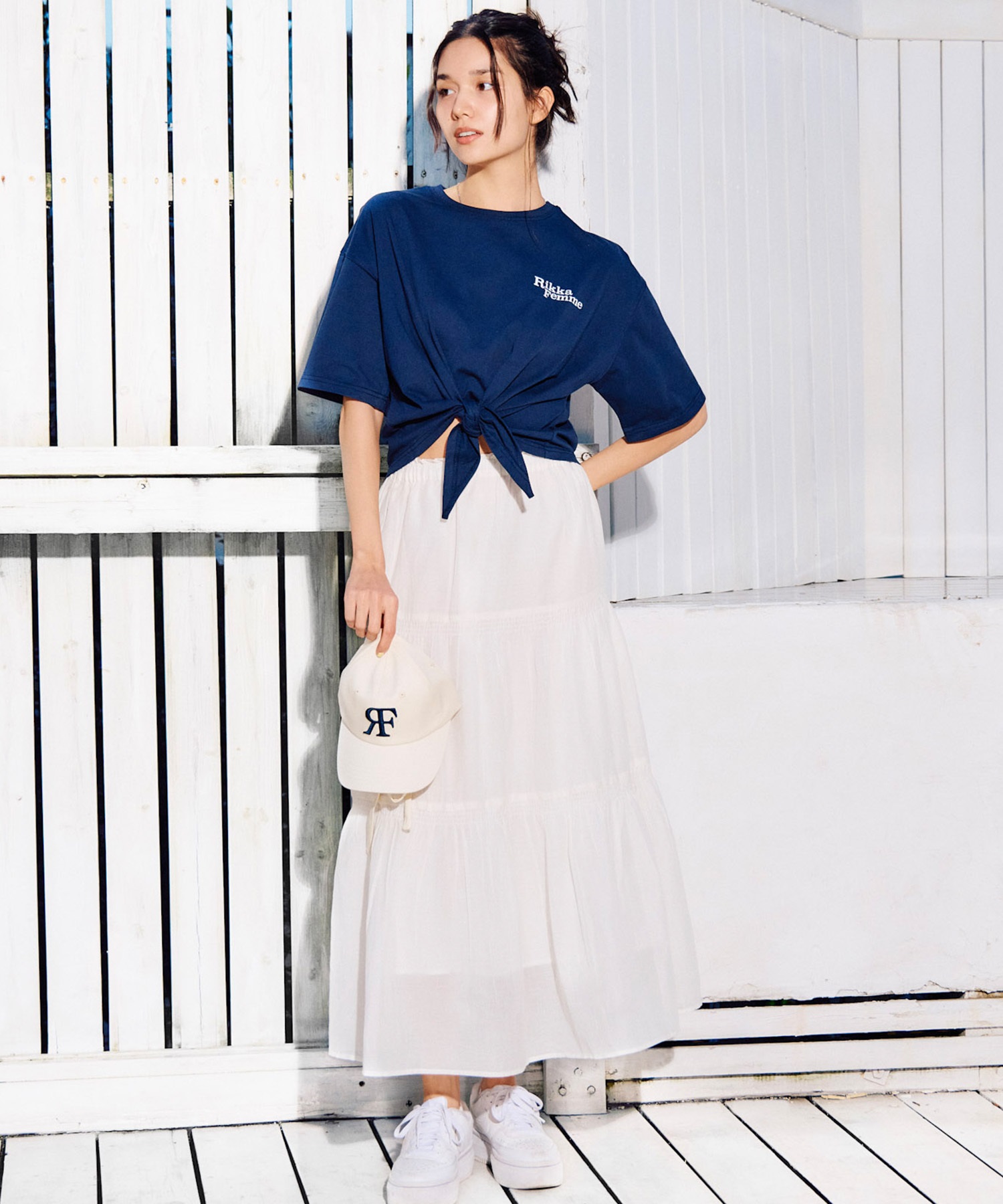 RIKKA FEMME リッカファム 半袖 Tシャツ レディース バックプリント 結びデザイン 吸水速乾 UVカット RF6S-2103(WHT-FREE)