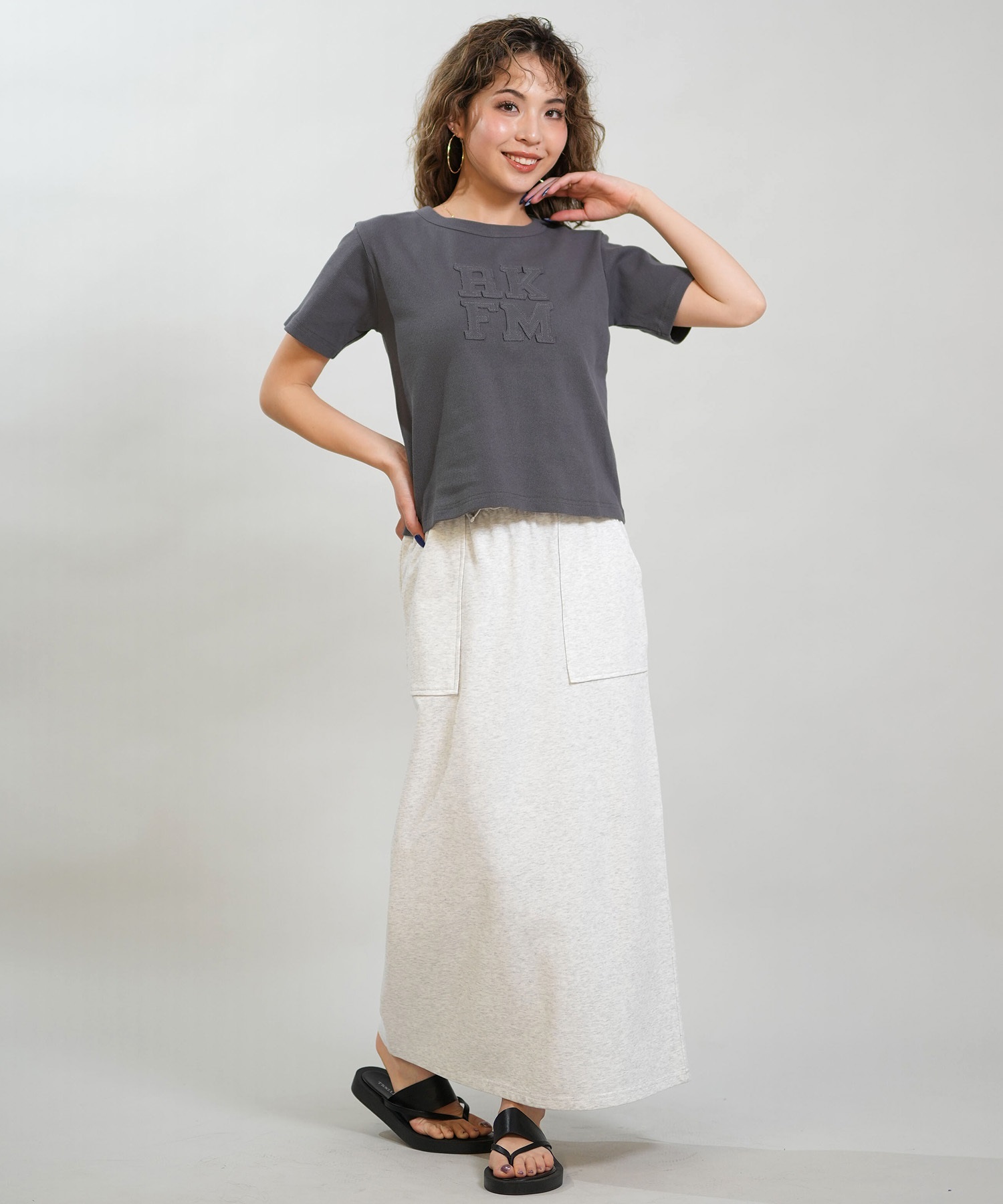 RIKKA FEMME リッカファム 半袖 Tシャツ レディース リブ フロント刺繍 RF6S-2104(WHT-SM)