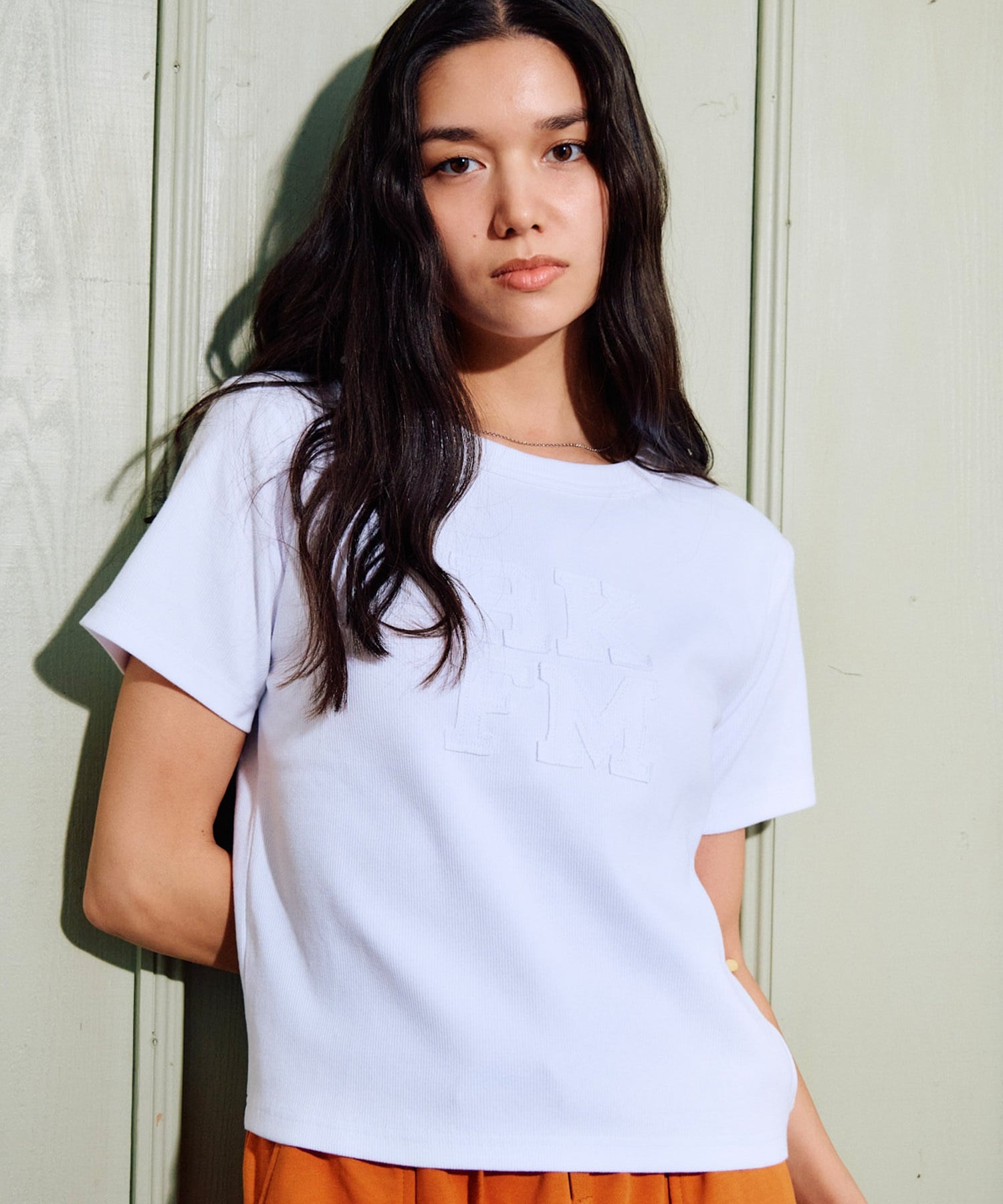 RIKKA FEMME リッカファム 半袖 Tシャツ レディース リブ フロント刺繍 RF6S-2104(WHT-SM)