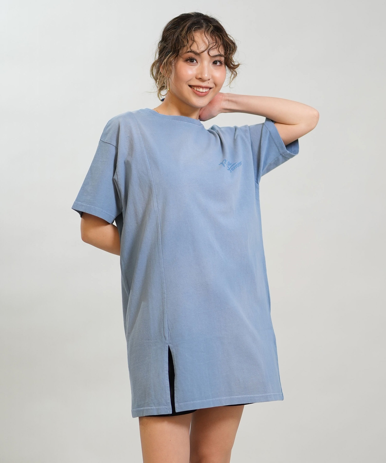 RIKKA FEMME リッカファム 半袖 Tシャツ レディース ワンピース Tシャツワンピ バックプリント RF6S-2105(GRY-FREE)