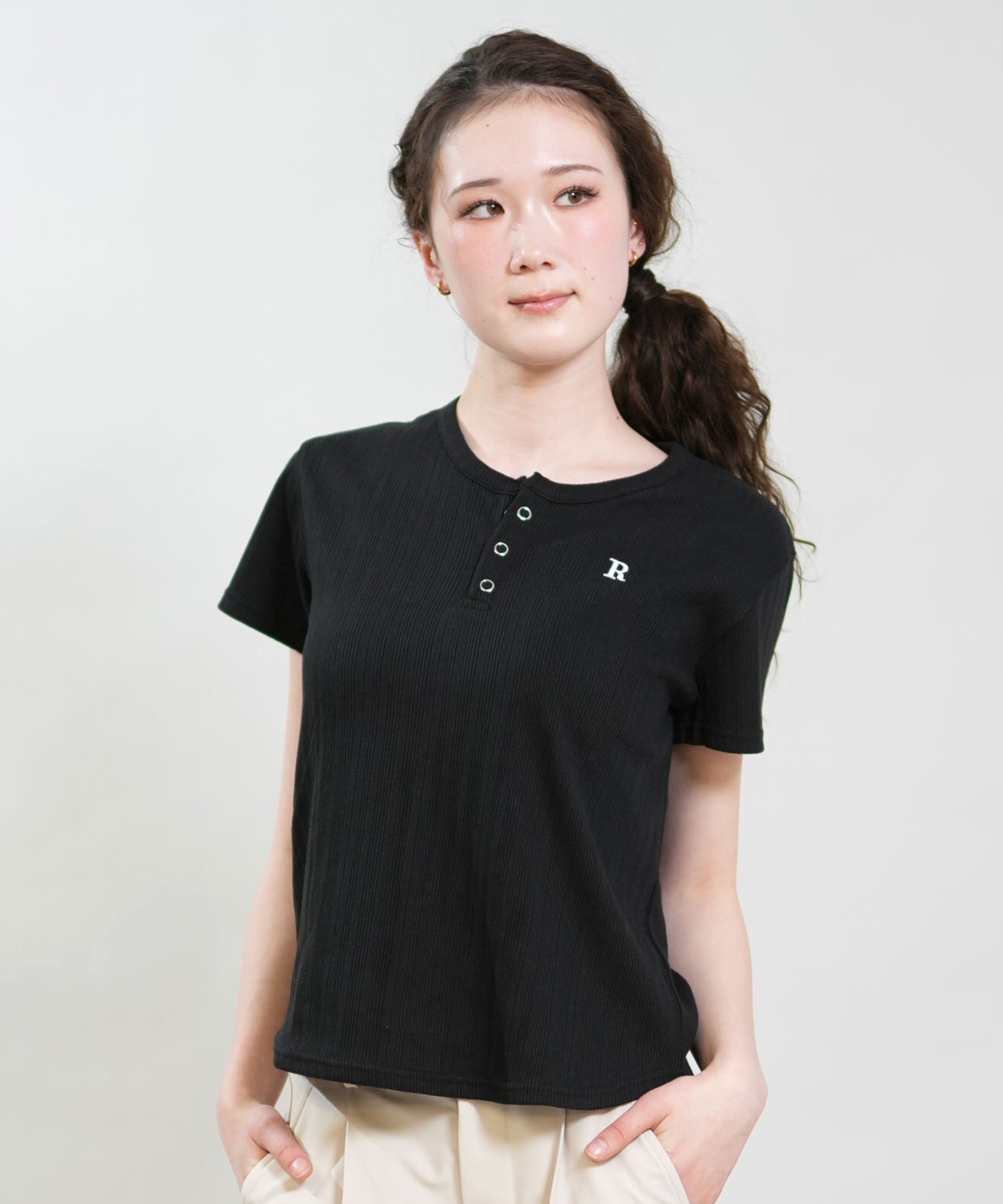 RIKKA FEMME リッカファム 半袖 Tシャツ レディース ヘンリーネック