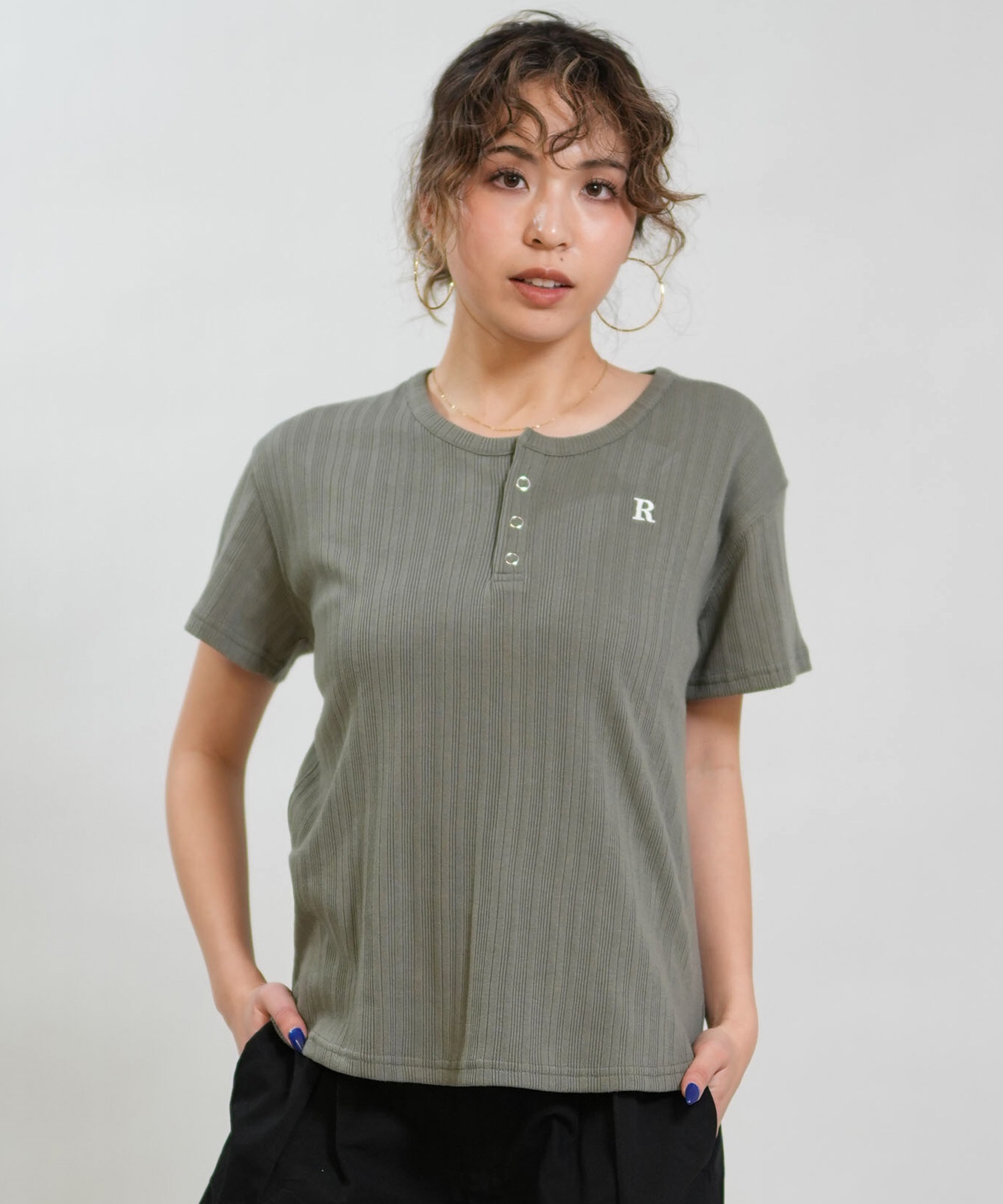 RIKKA FEMME リッカファム 半袖 Tシャツ レディース ヘンリーネック