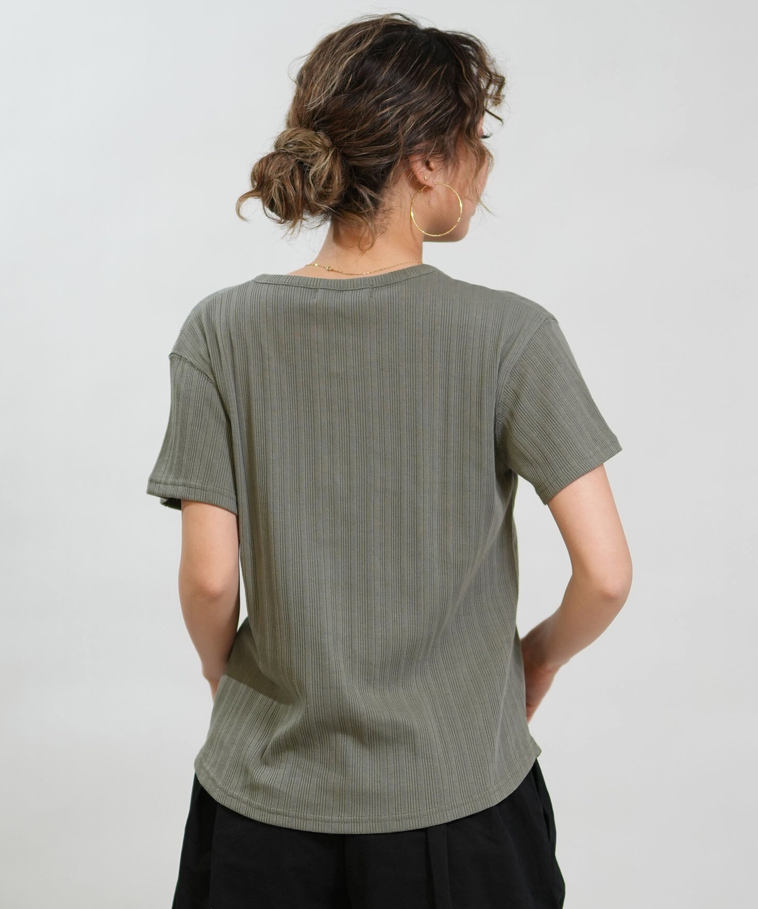 RIKKA FEMME リッカファム 半袖 Tシャツ レディース ヘンリーネック