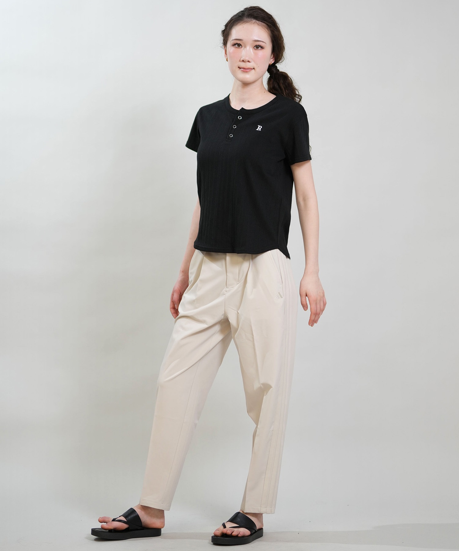 RIKKA FEMME リッカファム 半袖 Tシャツ レディース ヘンリーネック