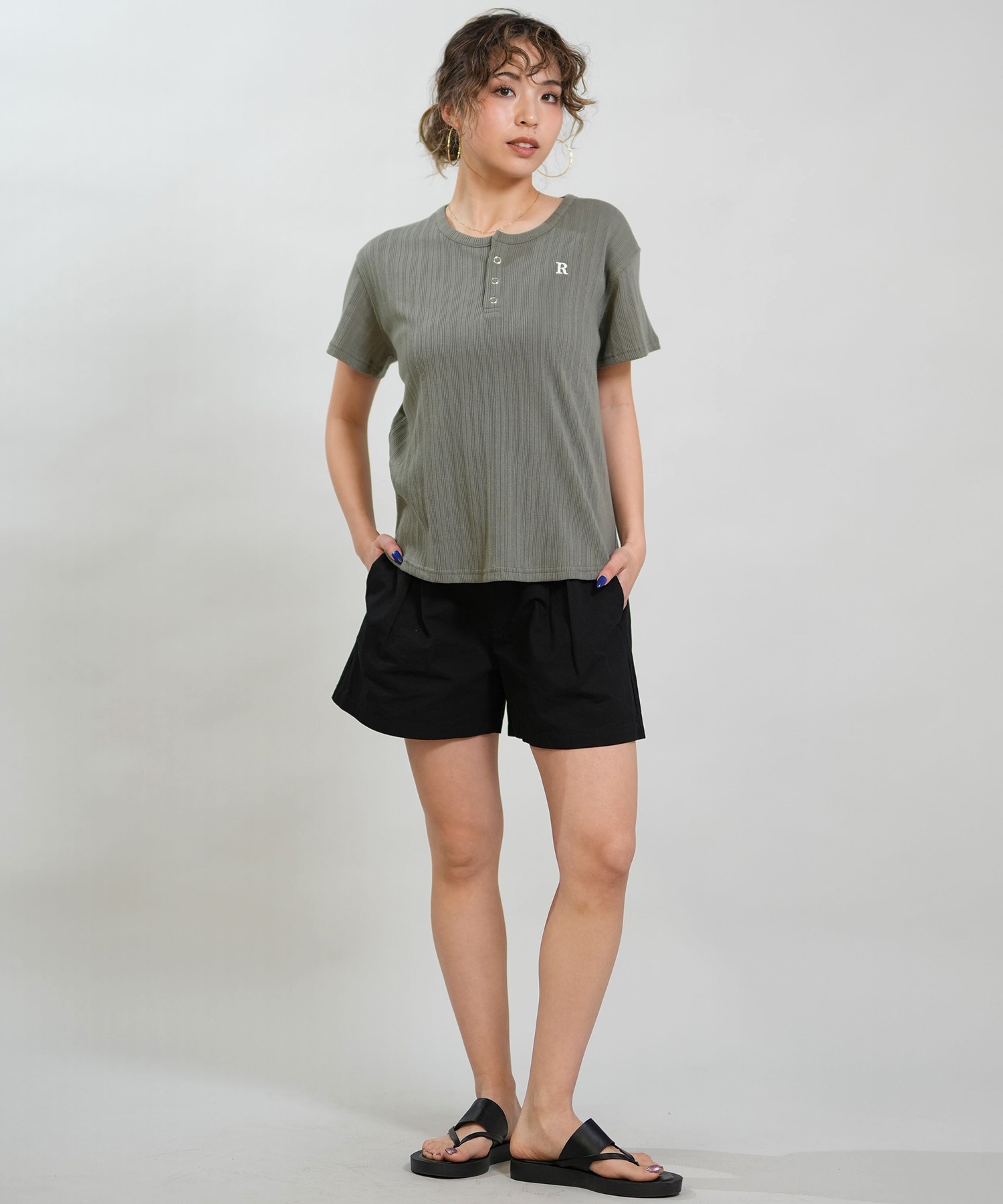RIKKA FEMME リッカファム 半袖 Tシャツ レディース ヘンリーネック