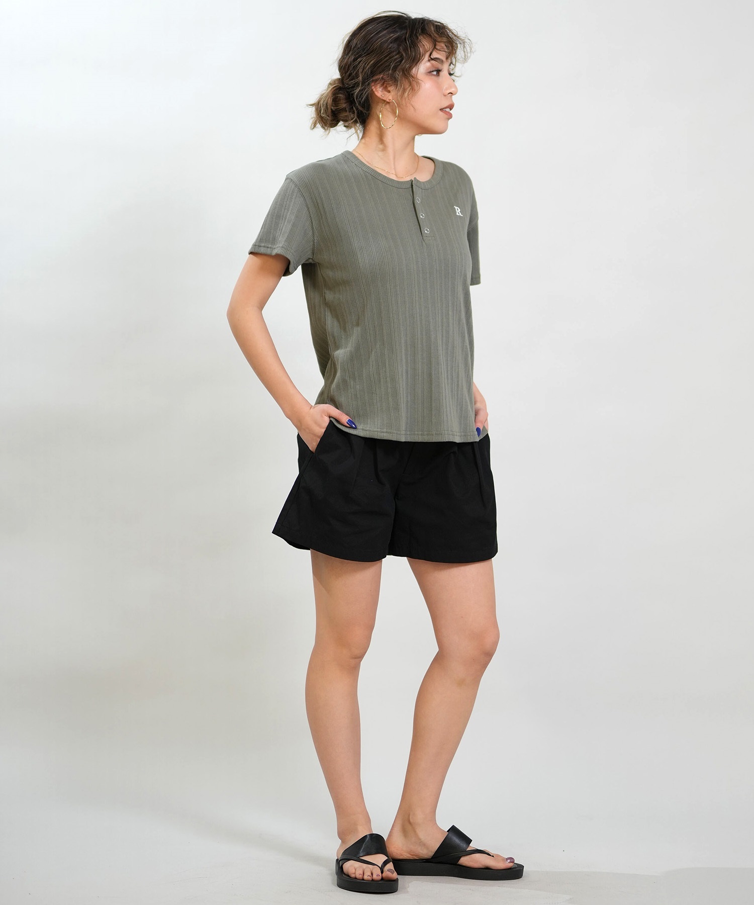 RIKKA FEMME リッカファム 半袖 Tシャツ レディース ヘンリーネック