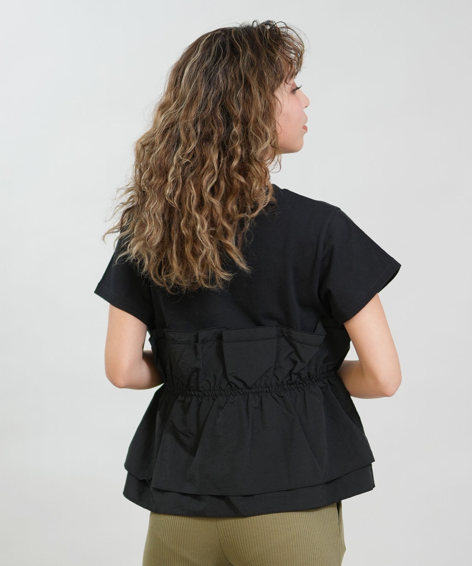 RIKKA FEMME リッカファム 半袖 Tシャツ レディース ドロスト ギャザー ドッキングカットソー RF6S-2106(BEG-FREE)