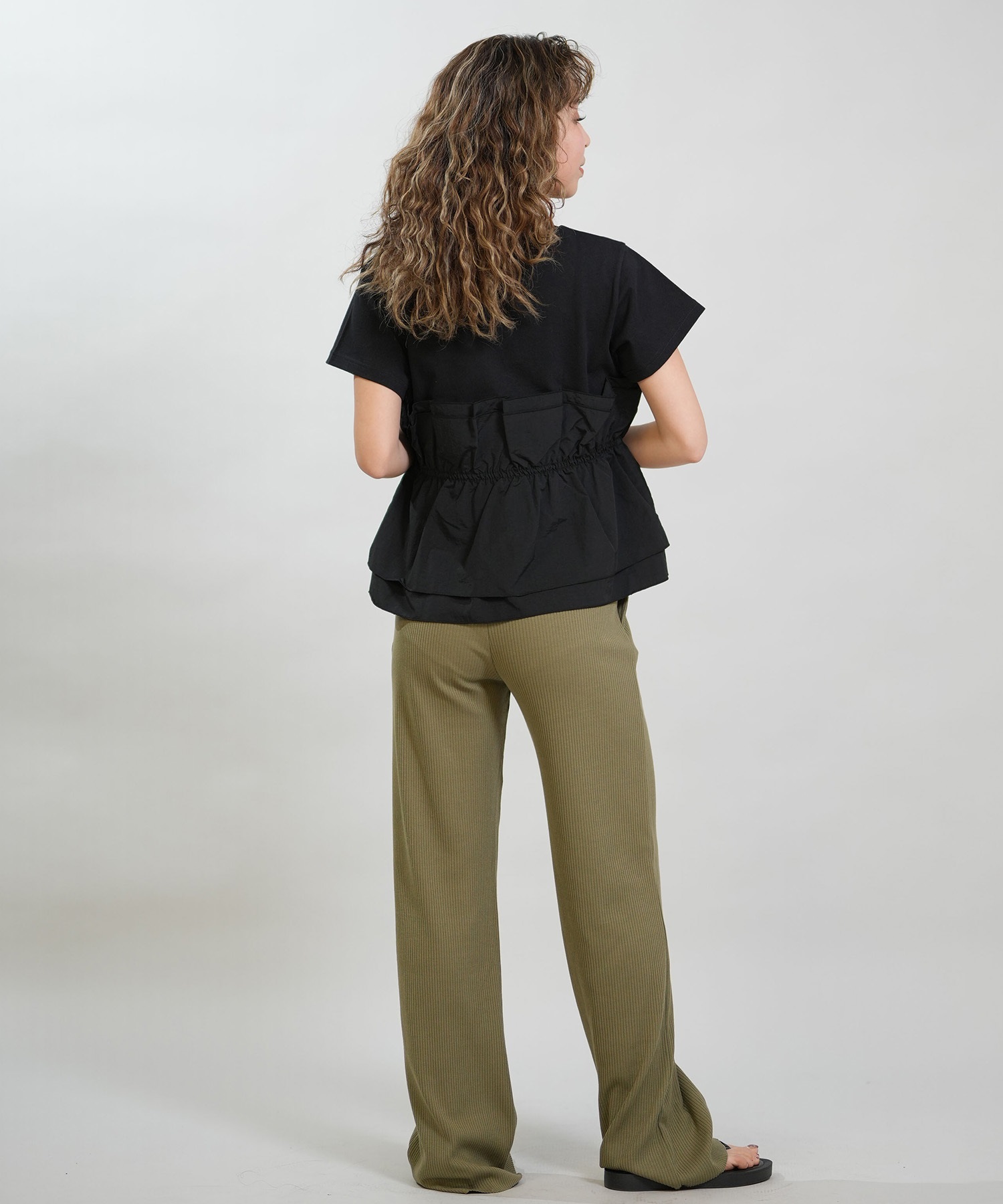 RIKKA FEMME リッカファム 半袖 Tシャツ レディース ドロスト ギャザー ドッキングカットソー RF6S-2106(BEG-FREE)