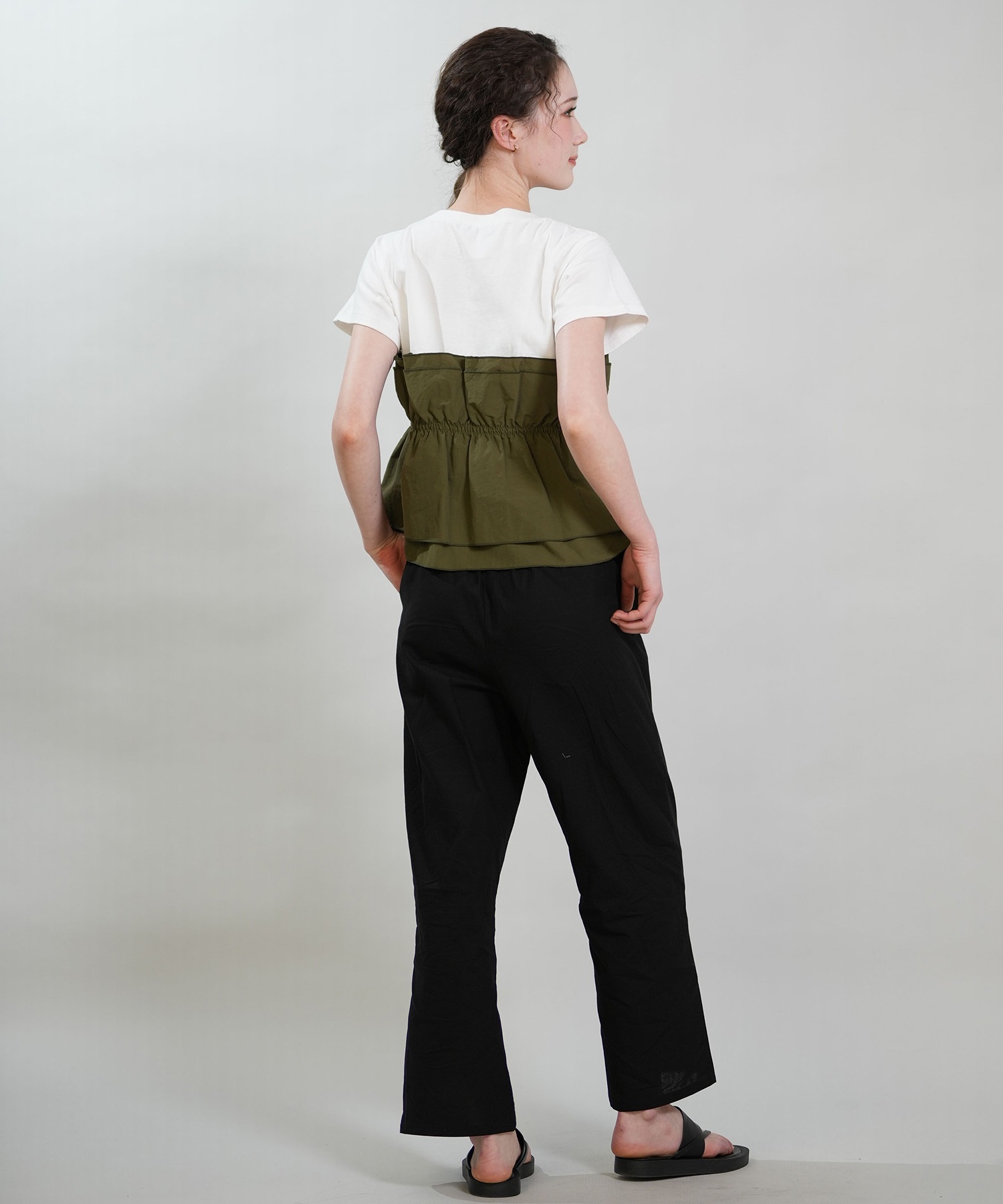 RIKKA FEMME リッカファム 半袖 Tシャツ レディース ドロスト ギャザー ドッキングカットソー RF6S-2106(BEG-FREE)